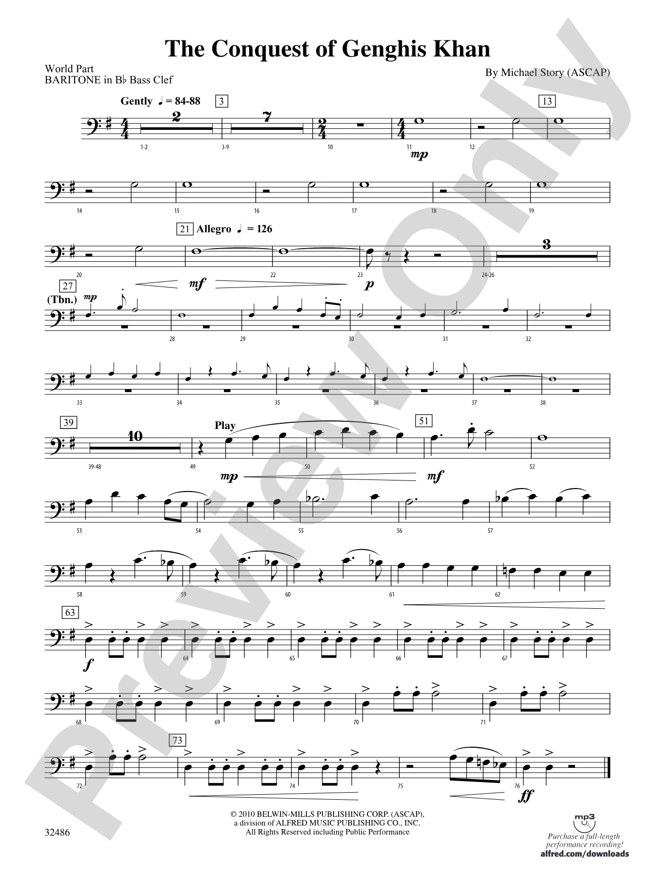 The Conquest of Genghis Khan: (wp) B-flat Baritone B.C.