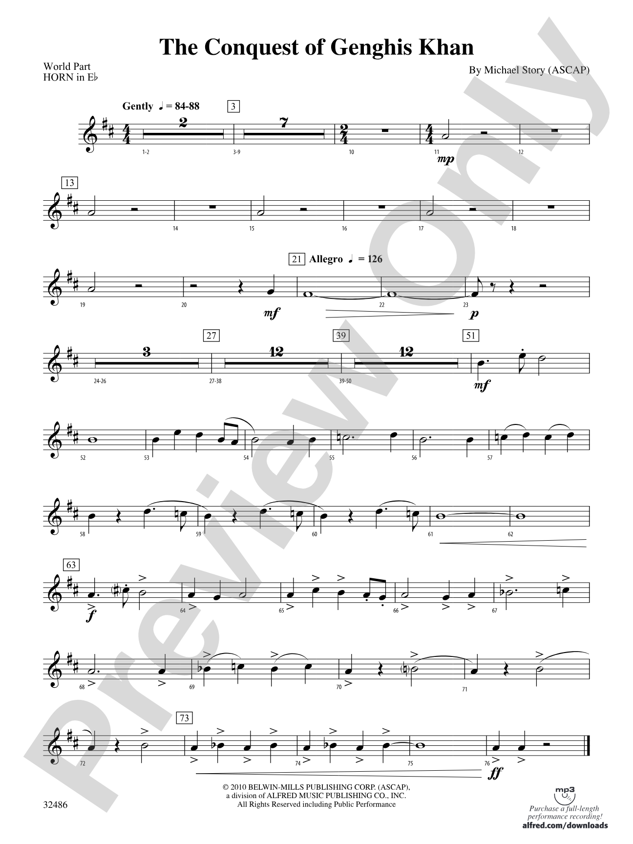 The Conquest of Genghis Khan: (wp) 1st Horn in E-flat