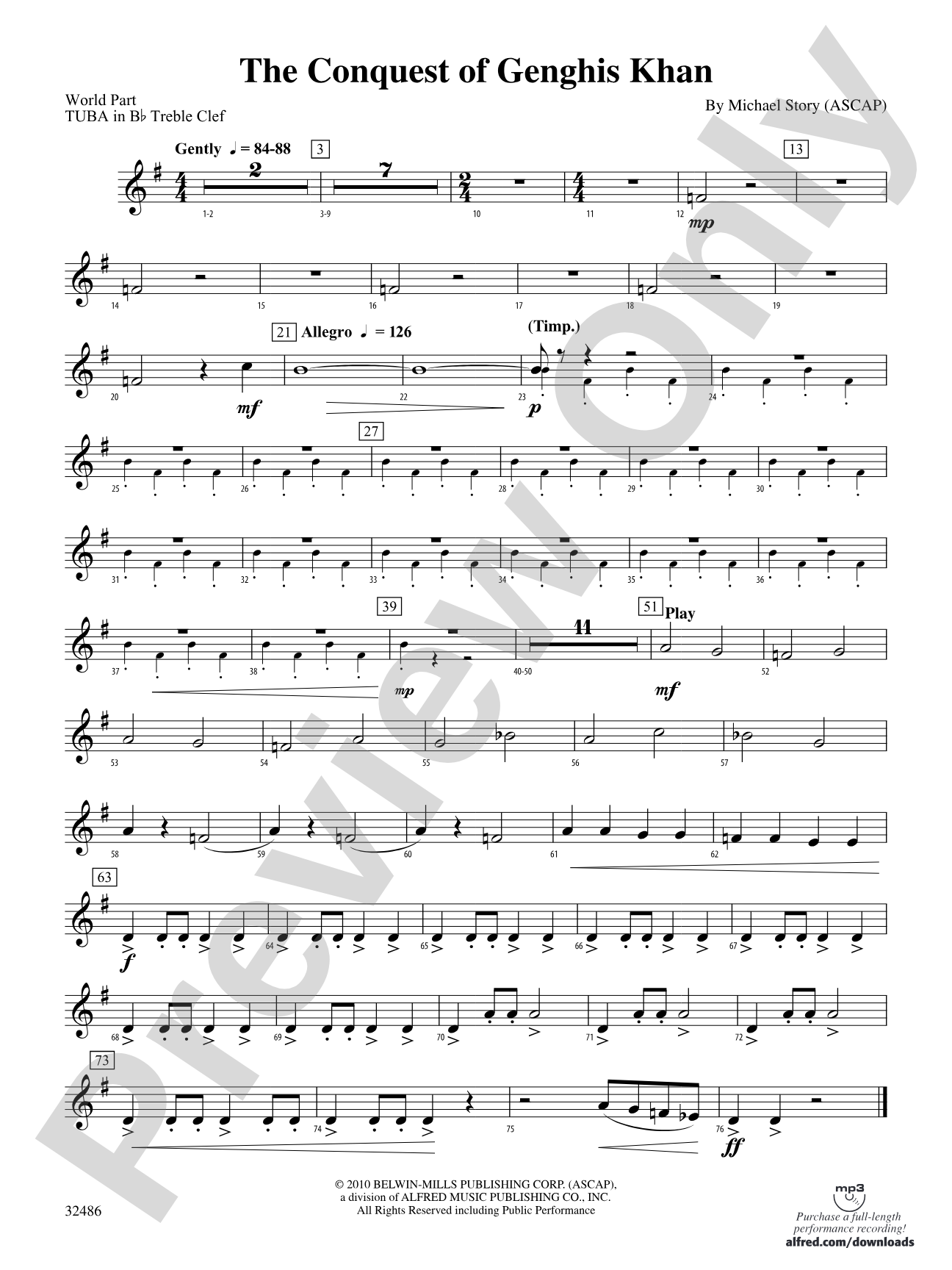 The Conquest of Genghis Khan: (wp) B-flat Tuba T.C.