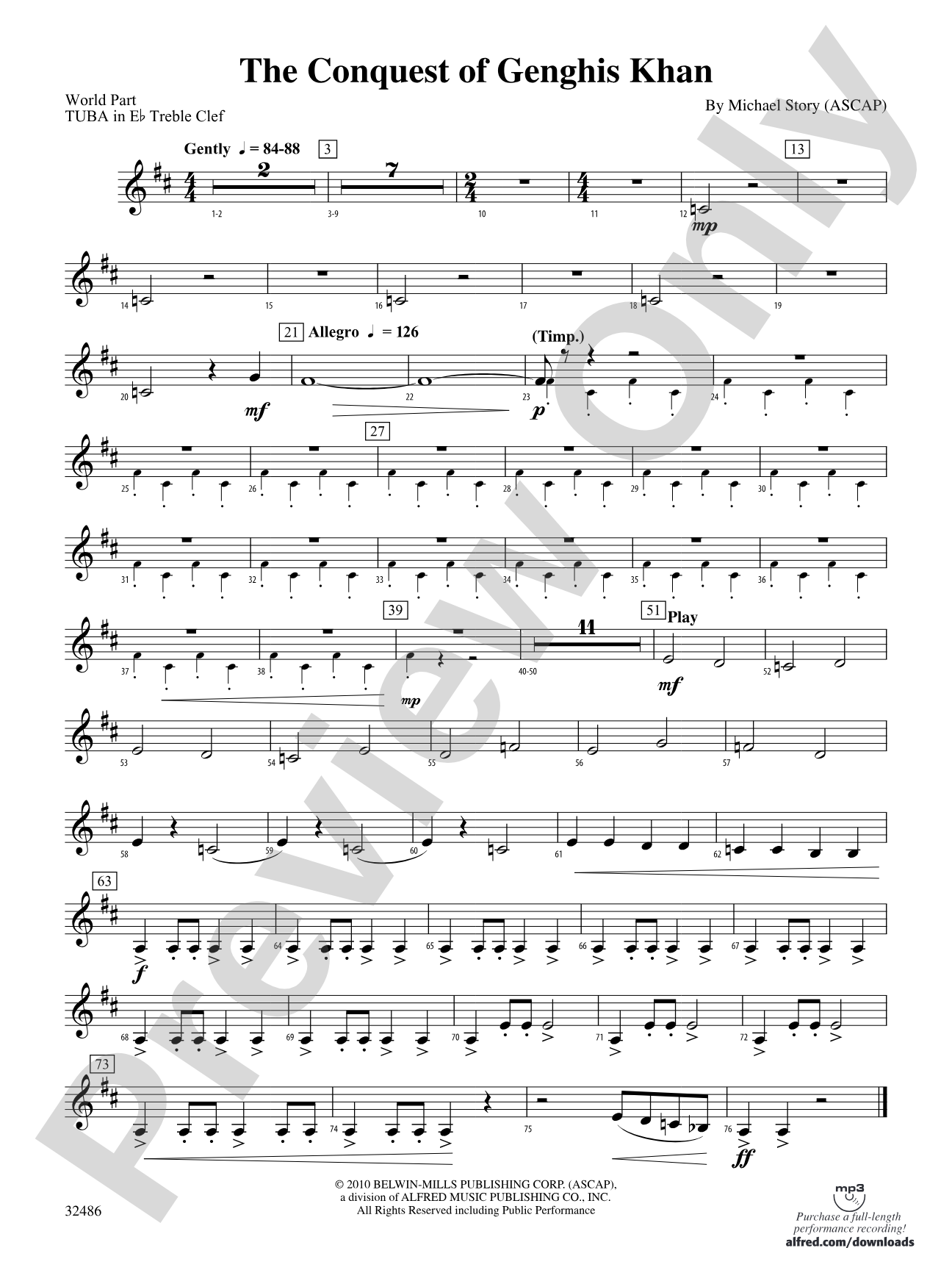 The Conquest of Genghis Khan: (wp) E-flat Tuba T.C.