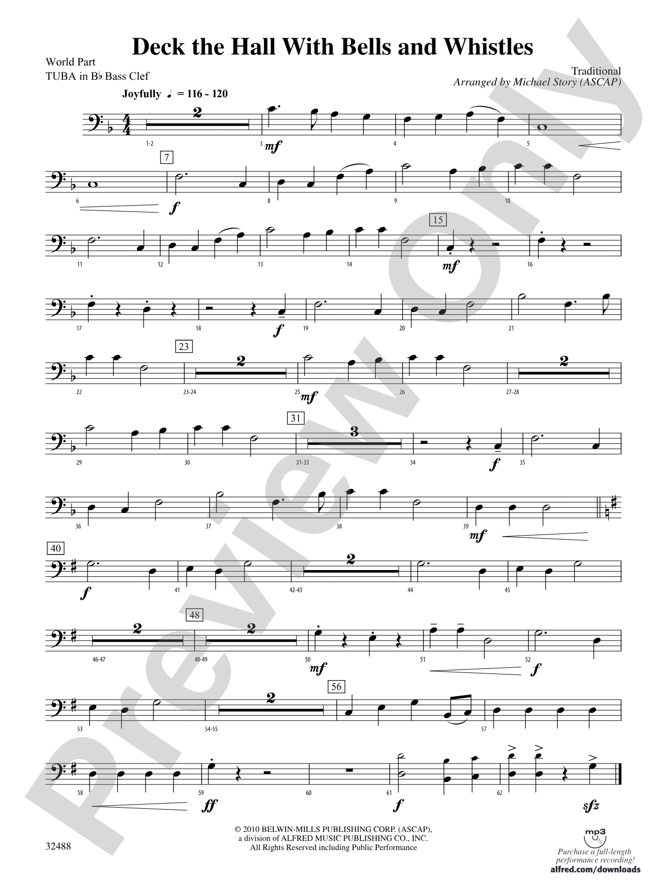 Deck the Hall with Bells and Whistles: (wp) B-flat Tuba B.C.