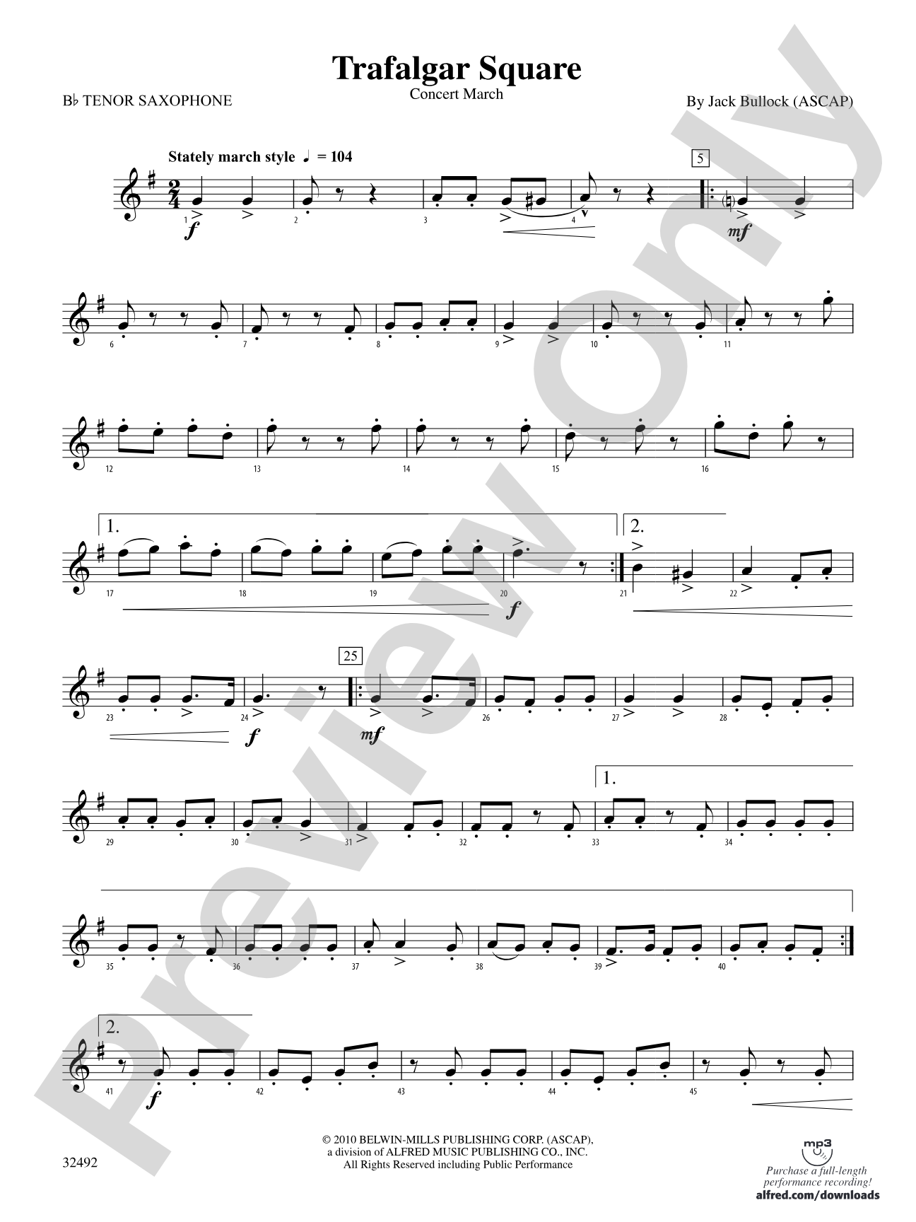 Trafalgar Square: B-flat Tenor Saxophone