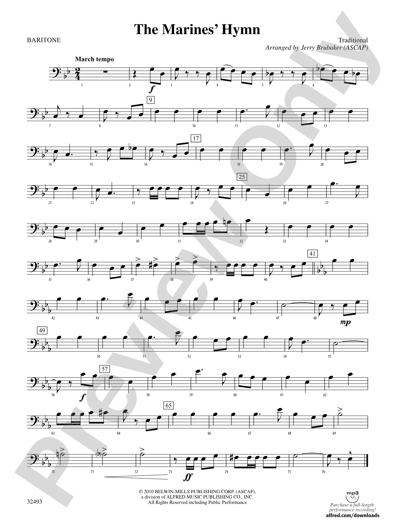 The Marines' Hymn: Baritone B.C.