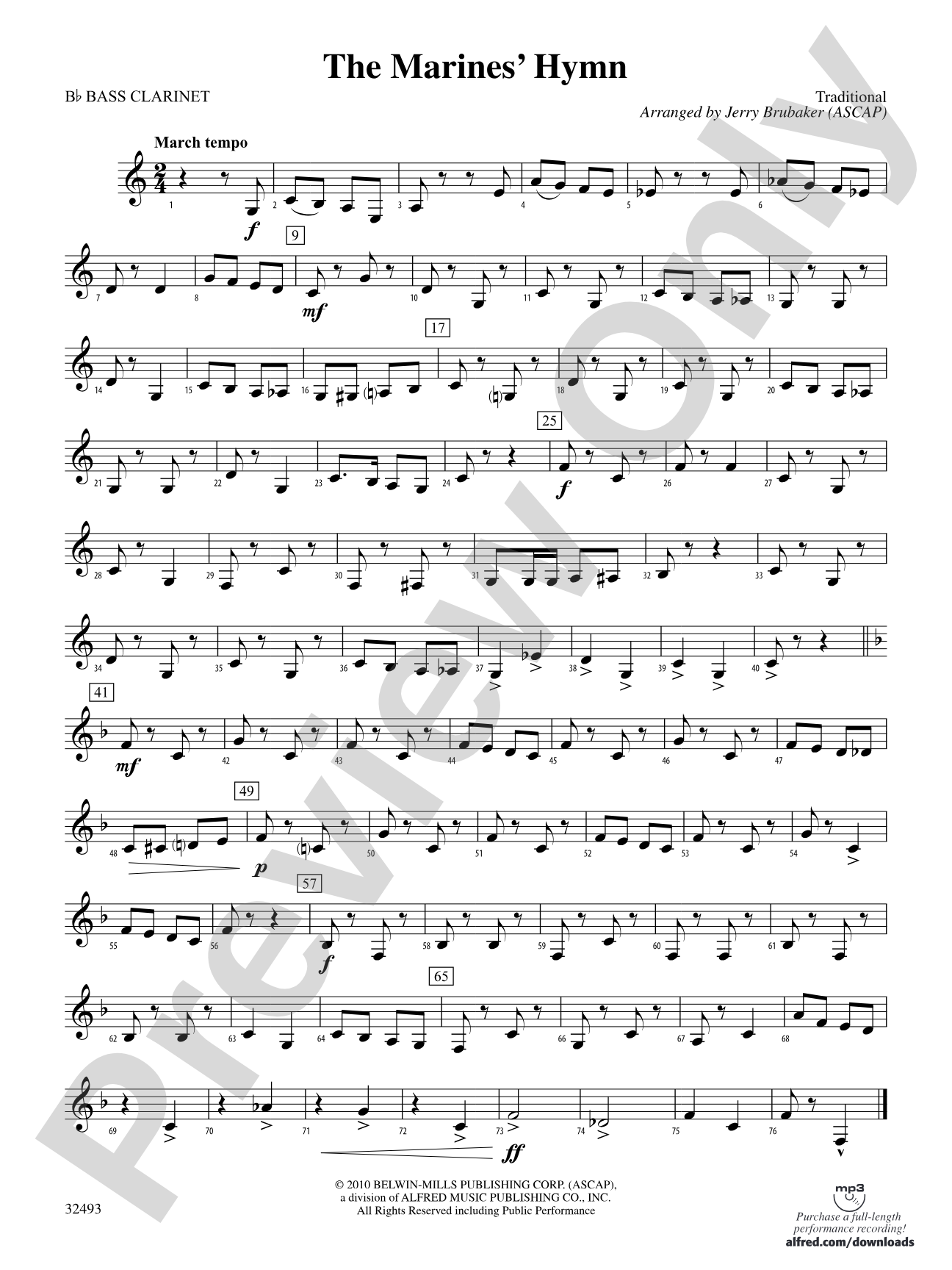 The Marines' Hymn: B-flat Bass Clarinet