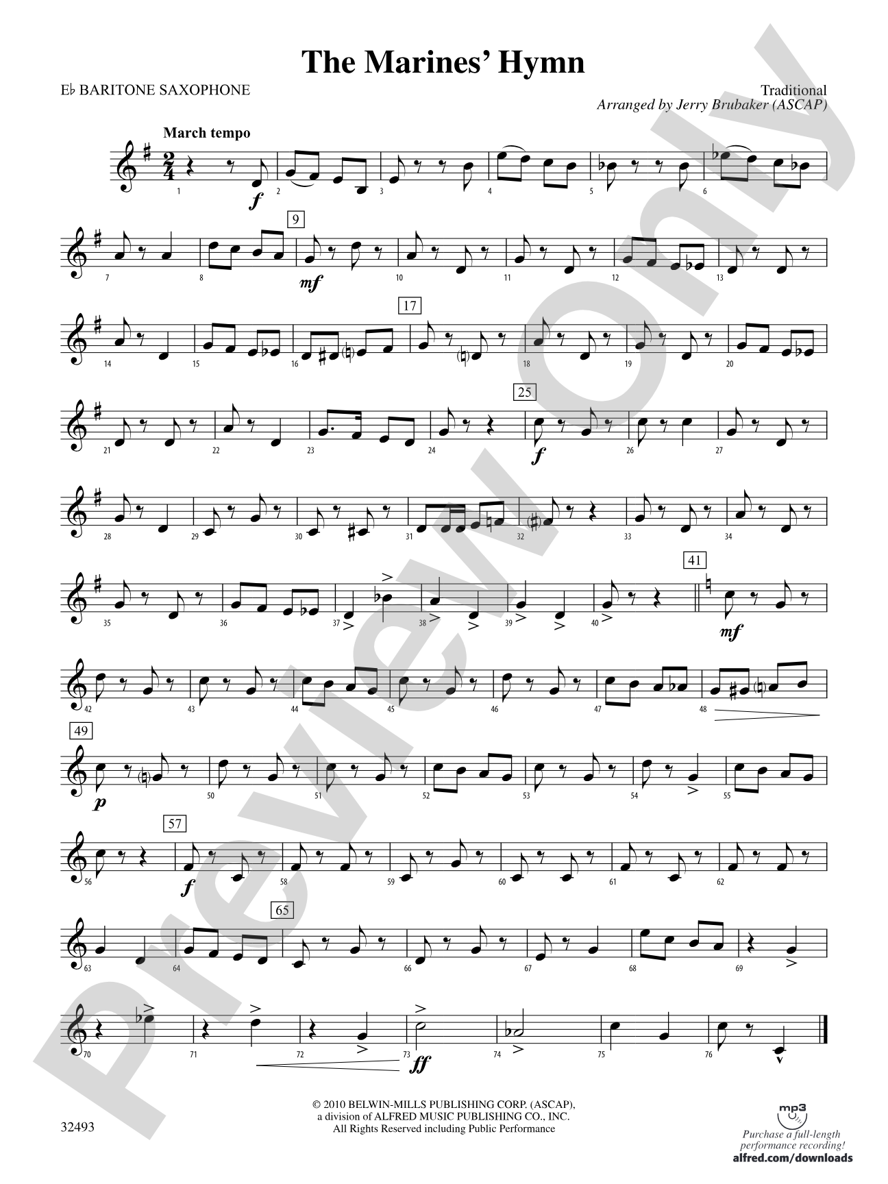 The Marines' Hymn: E-flat Baritone Saxophone