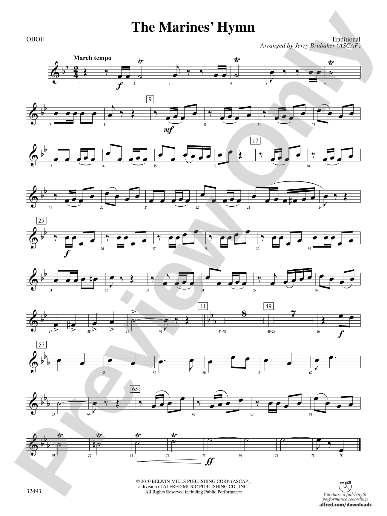 The Marines' Hymn: Oboe