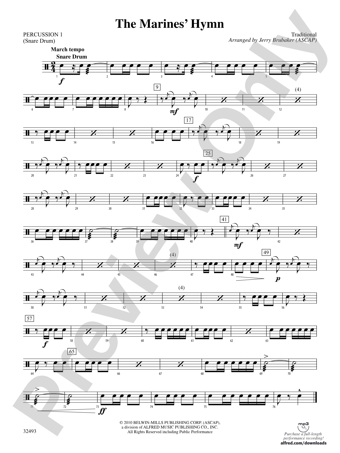 The Marines' Hymn: 1st Percussion