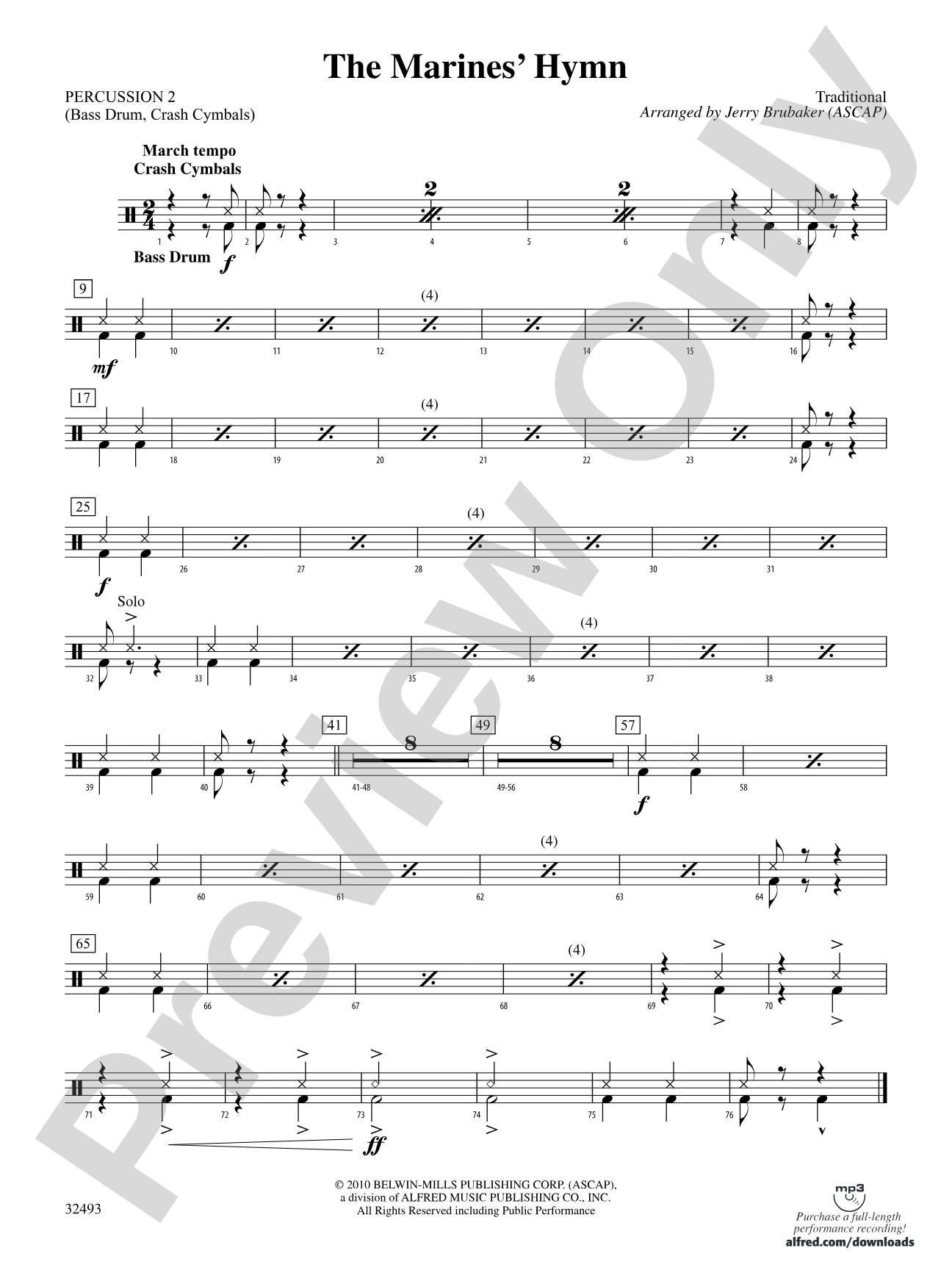 The Marines' Hymn: 2nd Percussion