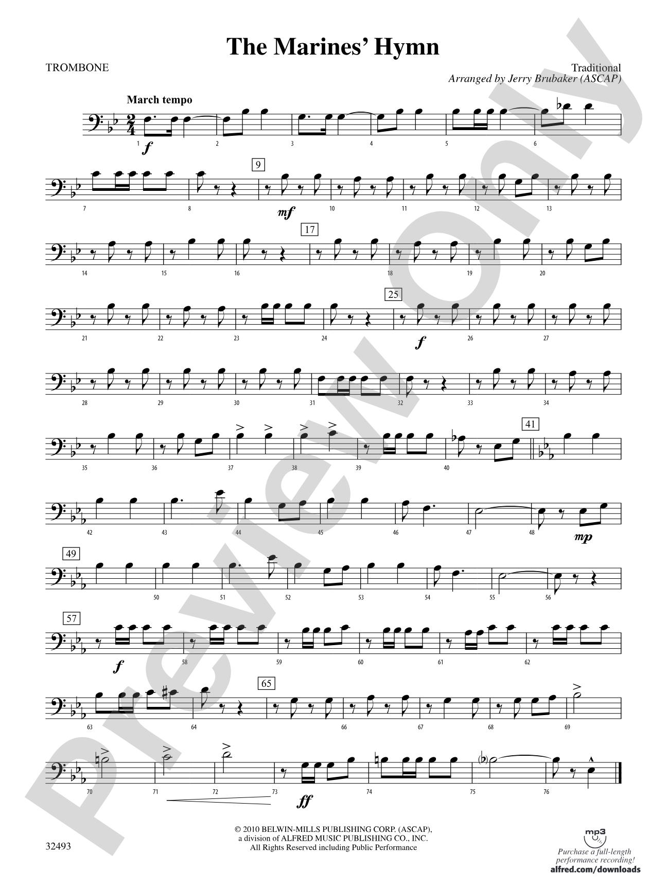 The Marines' Hymn: 1st Trombone