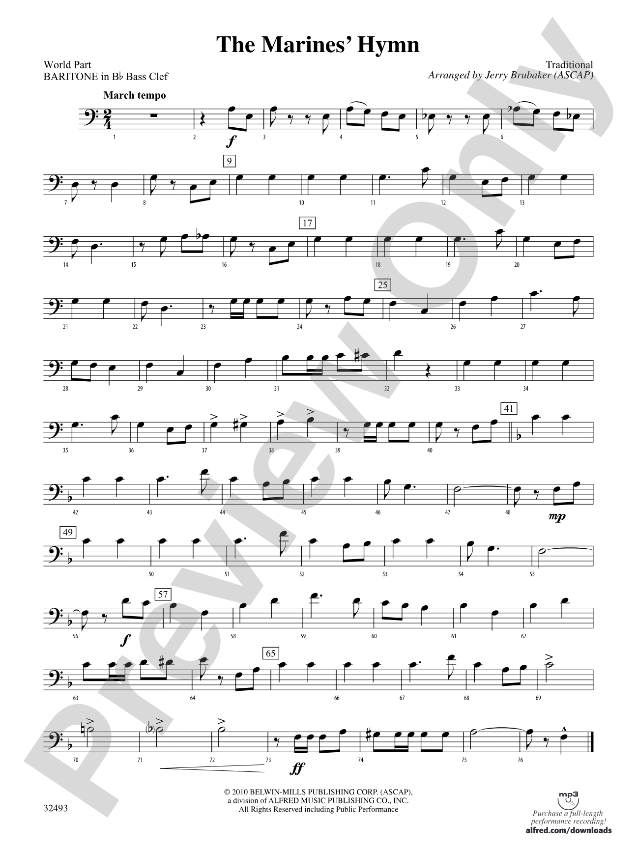 The Marines' Hymn: (wp) B-flat Baritone B.C.