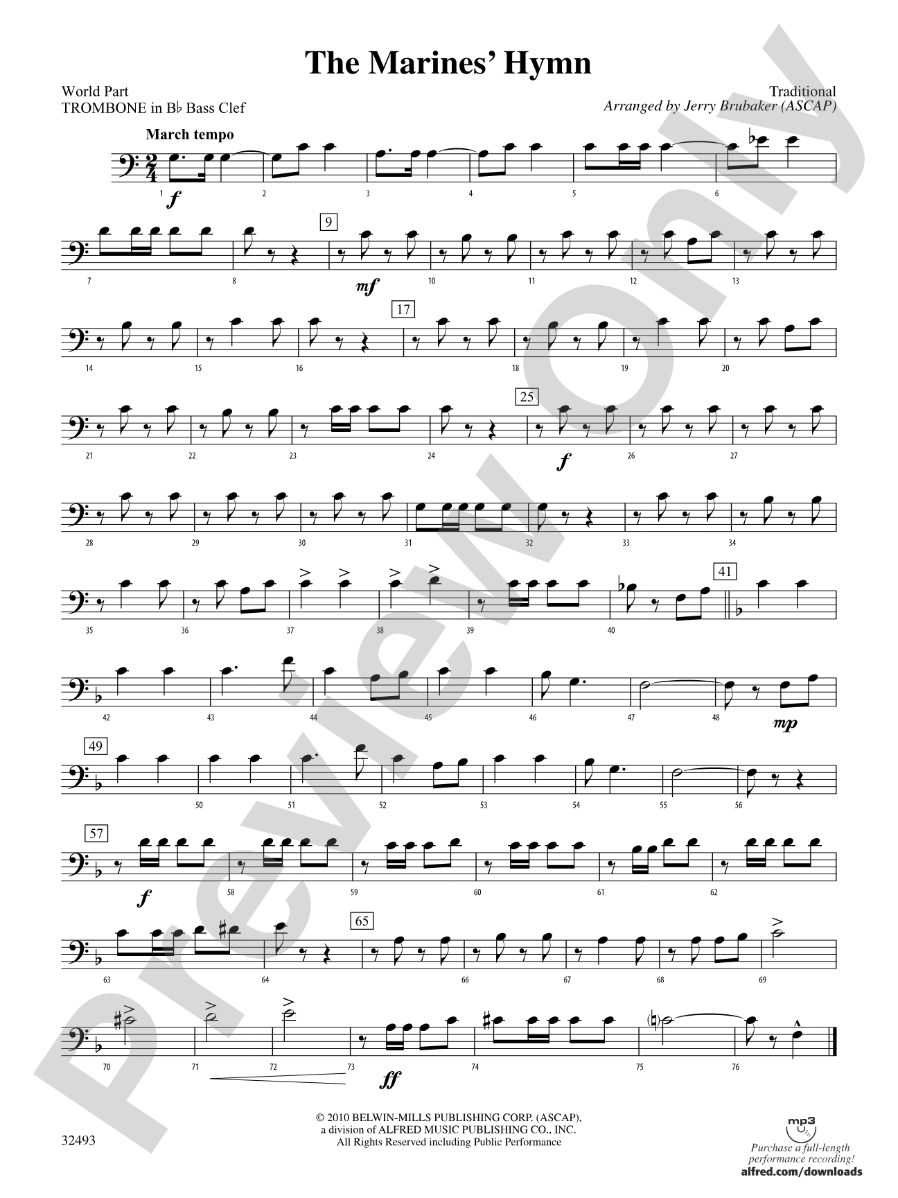 The Marines' Hymn: (wp) 1st B-flat Trombone B.C.