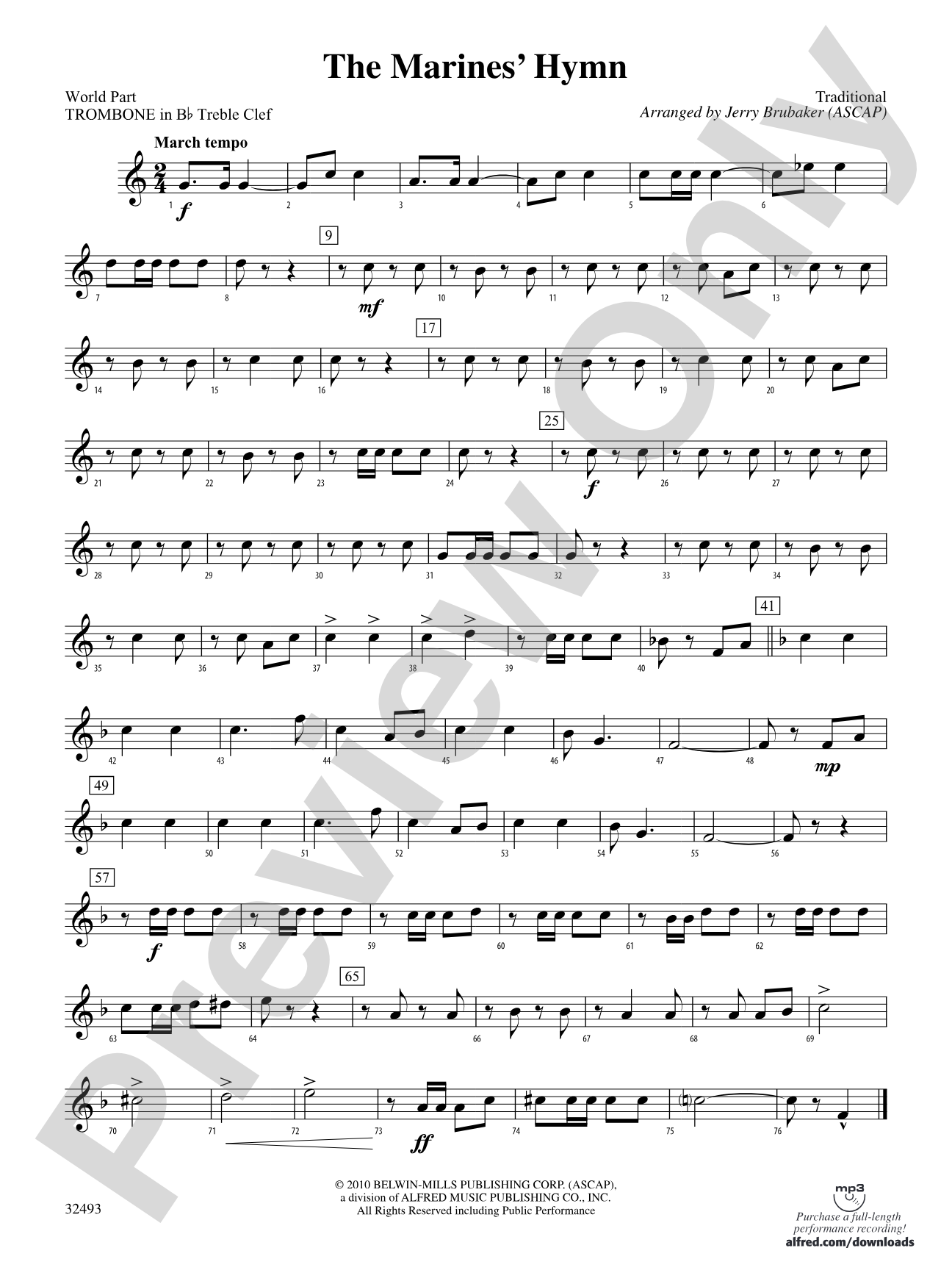 The Marines' Hymn: (wp) 1st B-flat Trombone T.C.