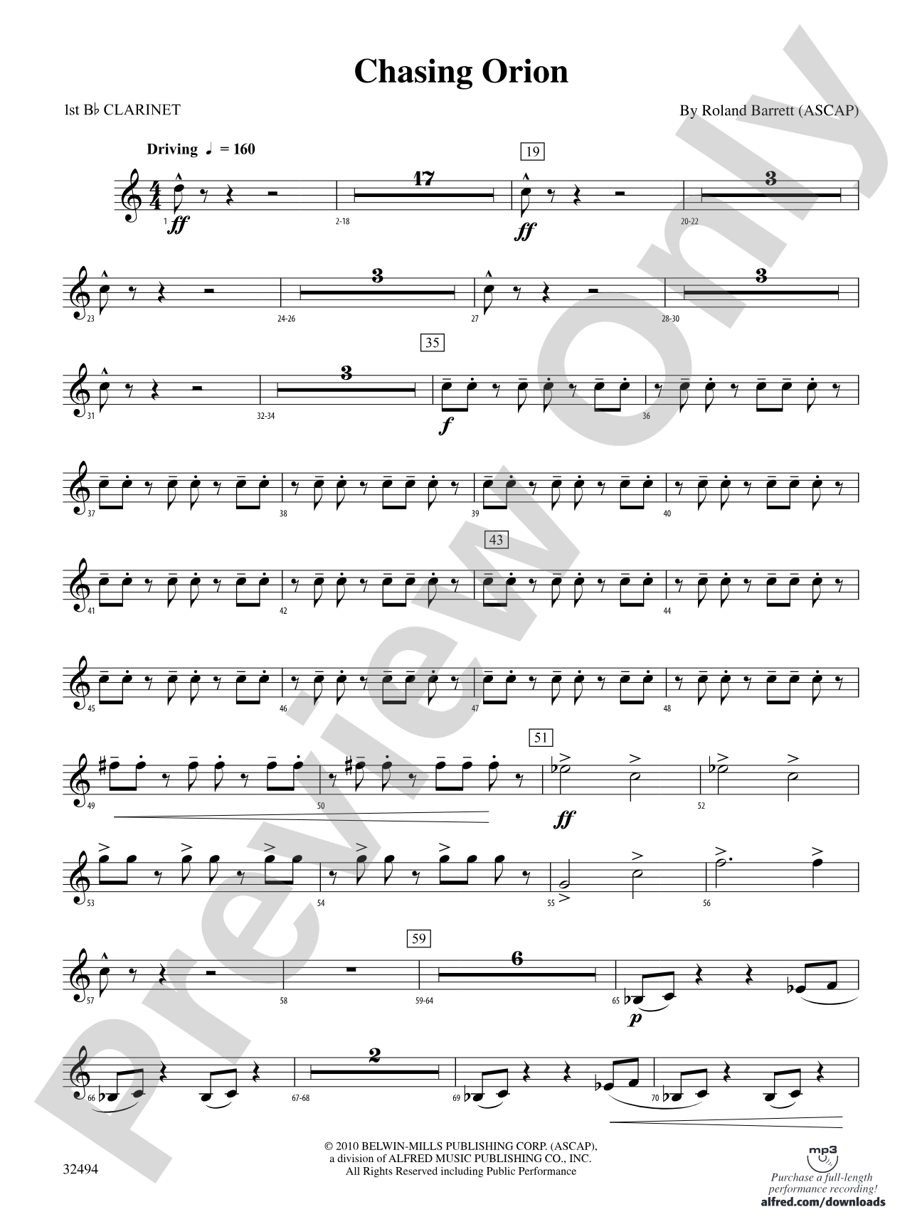 Chasing Orion: 1st B-flat Clarinet