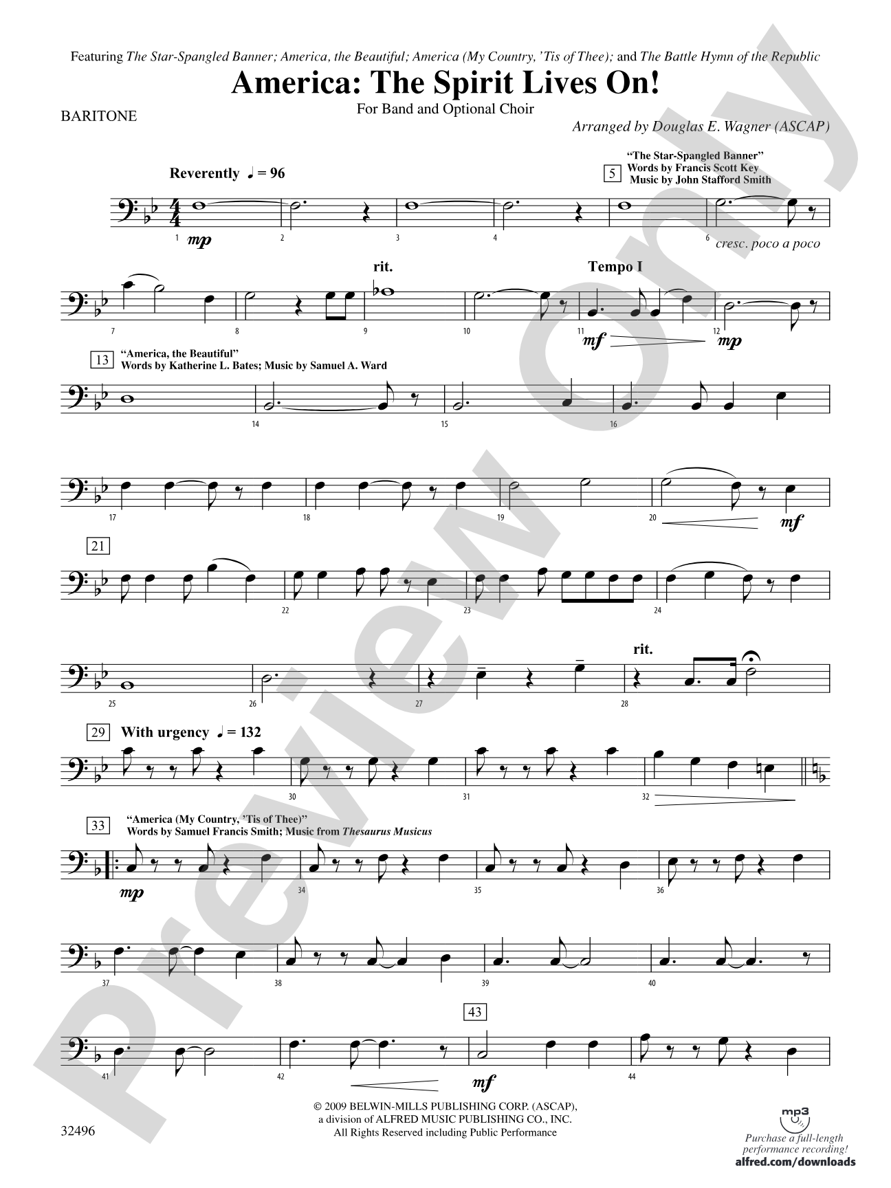 America: The Spirit Lives On! (for Band and Optional Choir): Baritone B.C.