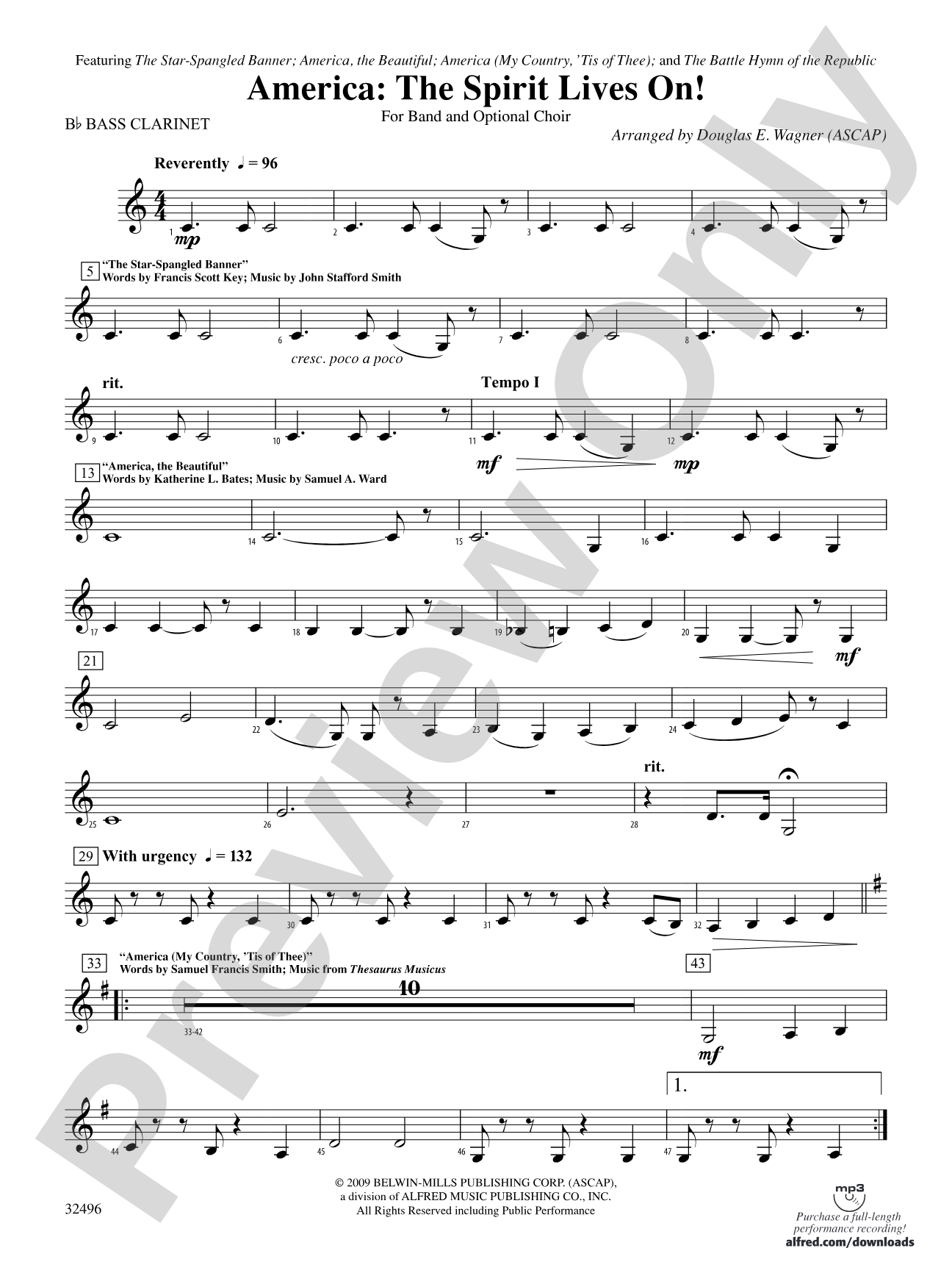 America: The Spirit Lives On! (for Band and Optional Choir): B-flat Bass Clarinet