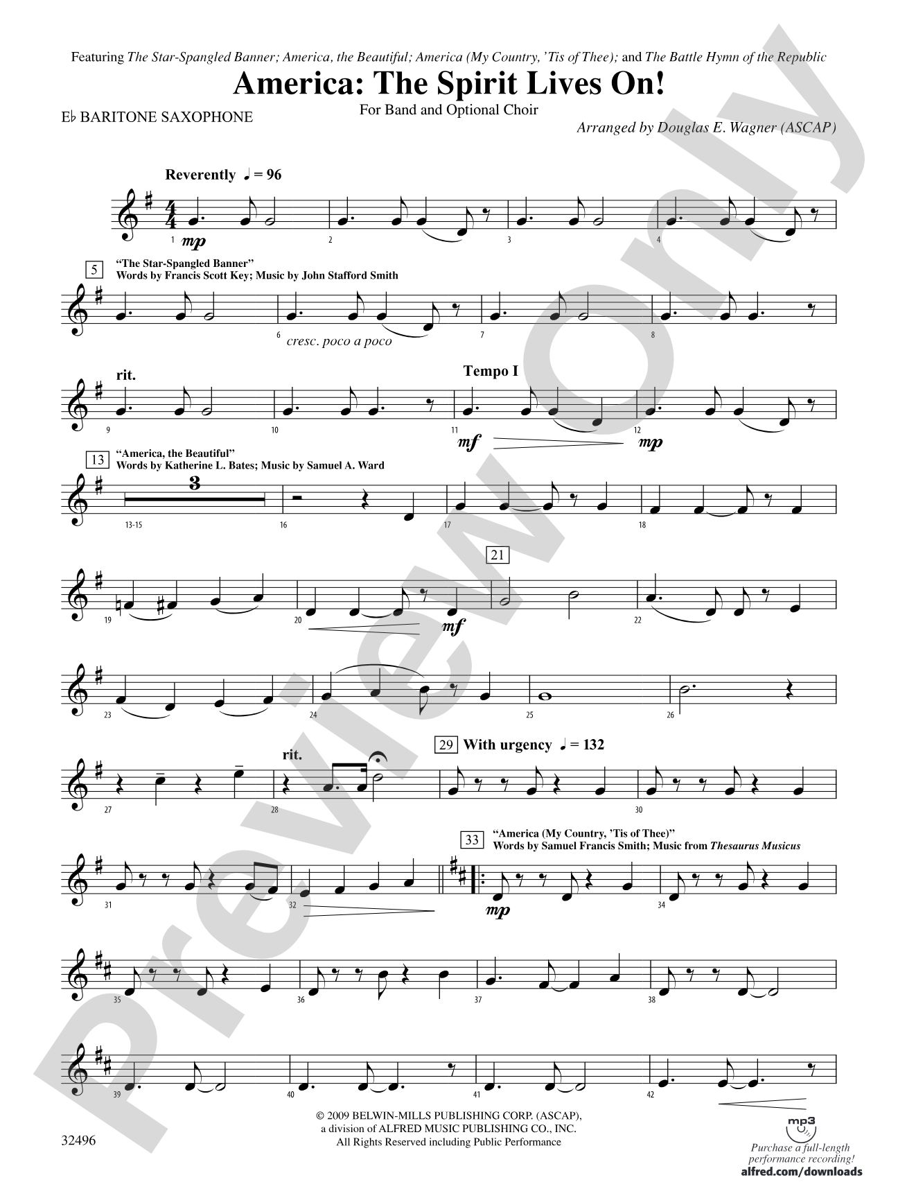 America: The Spirit Lives On! (for Band and Optional Choir): E-flat Baritone Saxophone