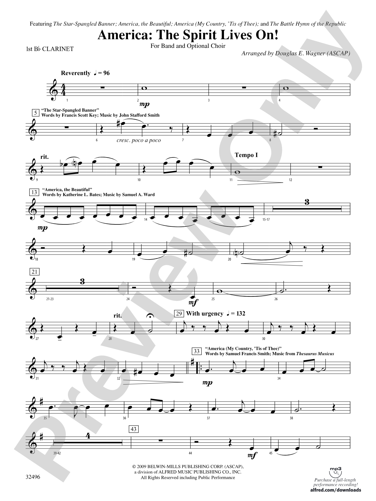 America: The Spirit Lives On! (for Band and Optional Choir): 1st B-flat Clarinet