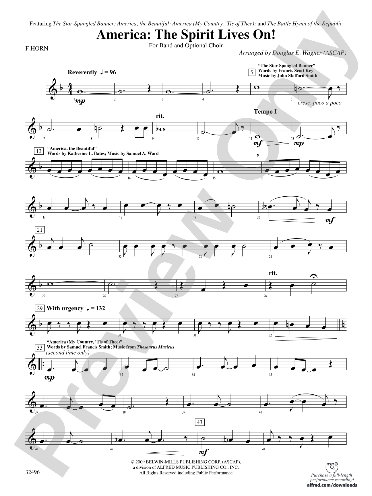 America: The Spirit Lives On! (for Band and Optional Choir): 1st F Horn