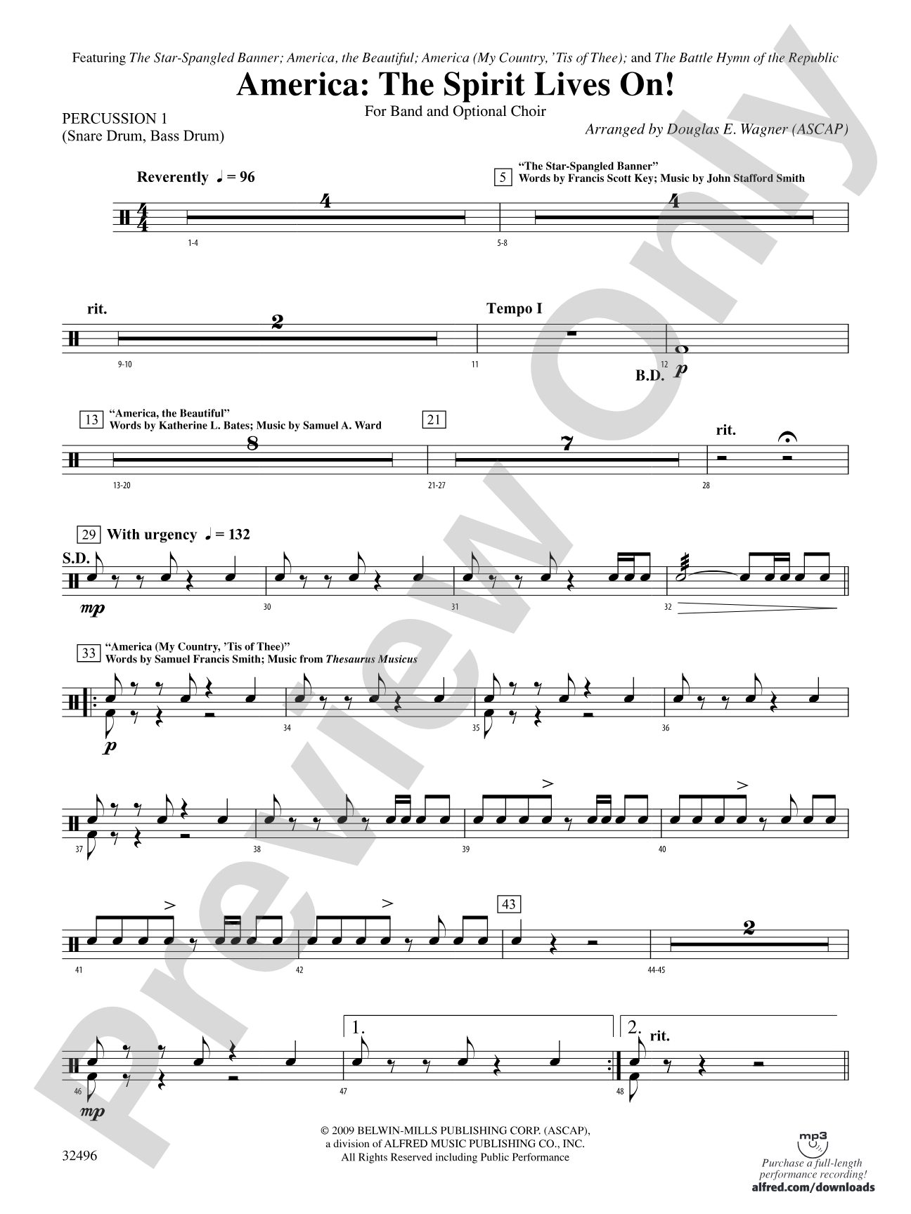 America: The Spirit Lives On! (for Band and Optional Choir): 1st Percussion