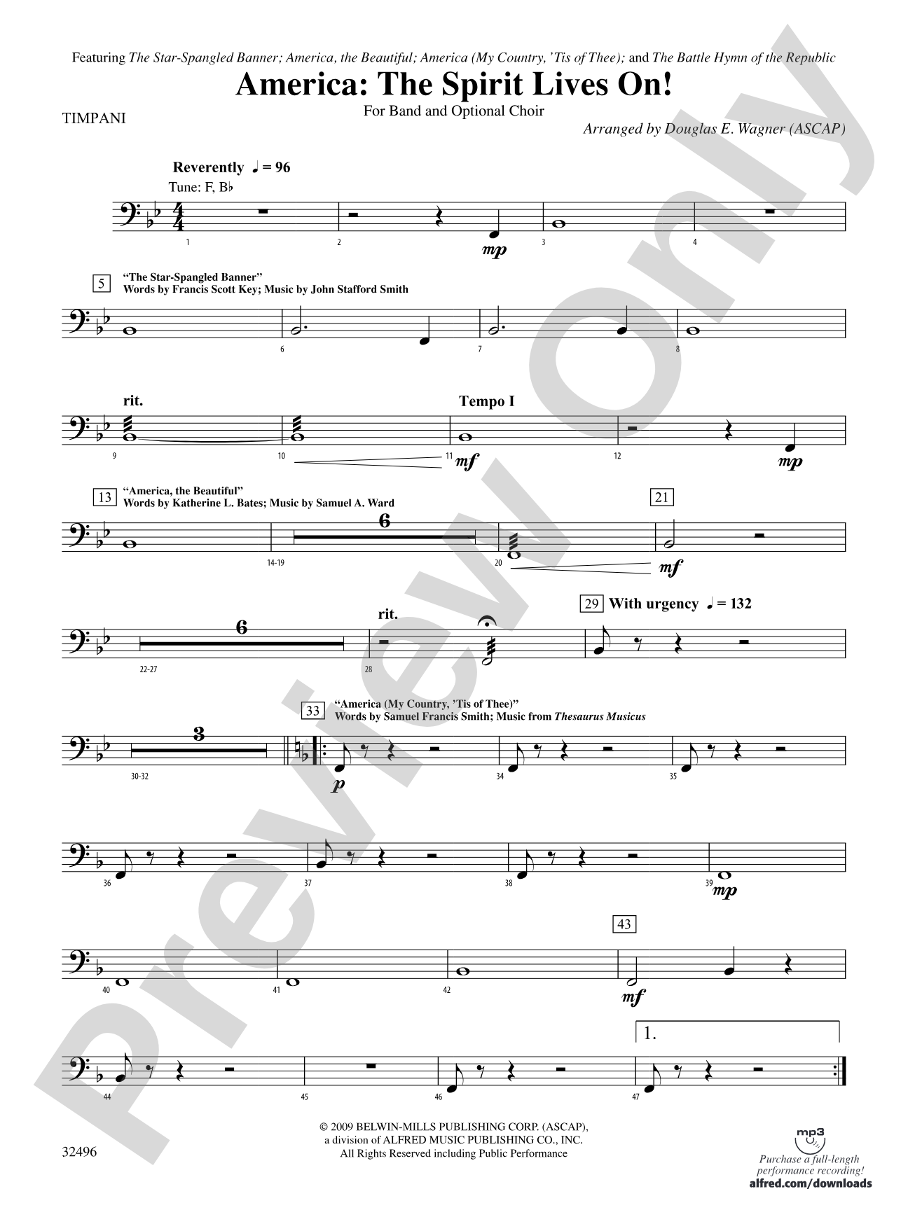 America: The Spirit Lives On! (for Band and Optional Choir): Timpani