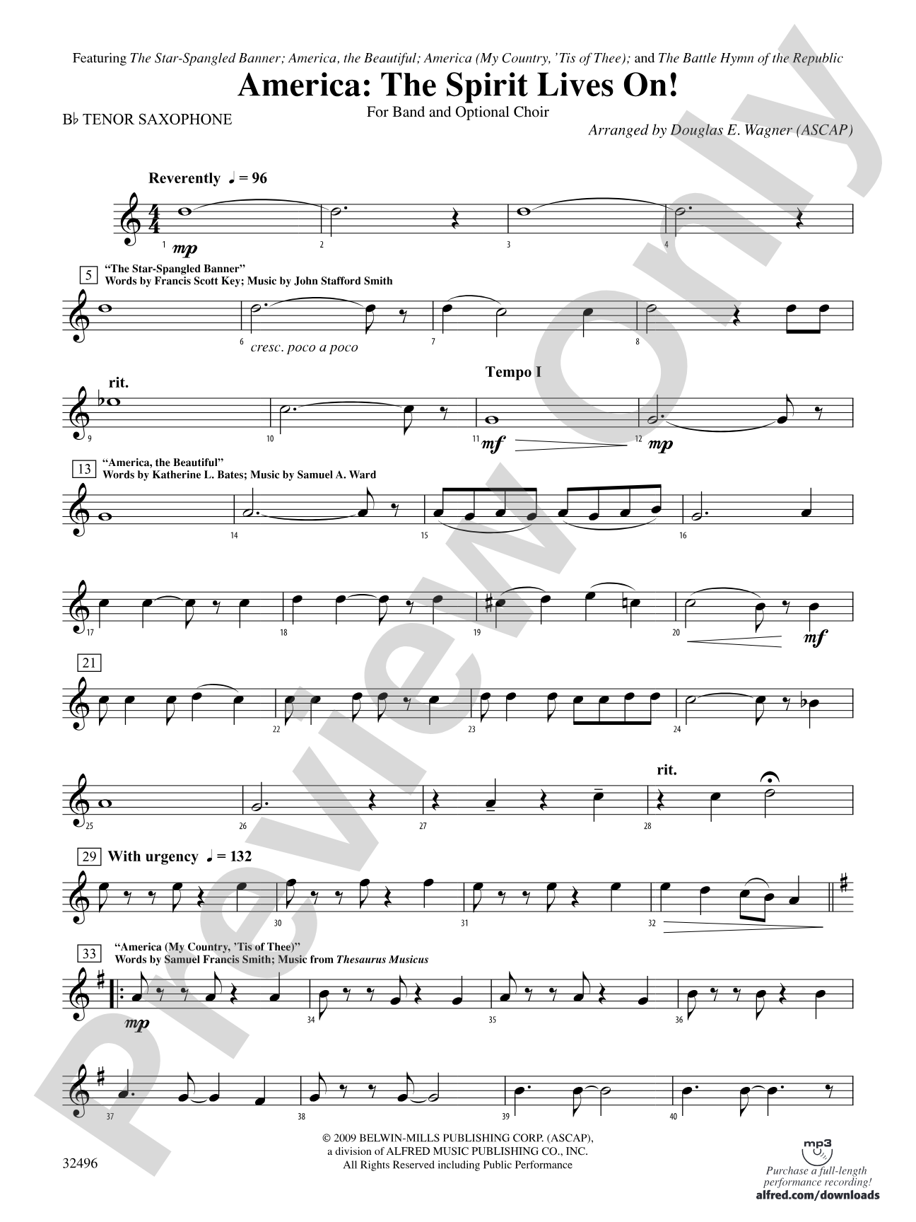 America: The Spirit Lives On! (for Band and Optional Choir): B-flat Tenor Saxophone