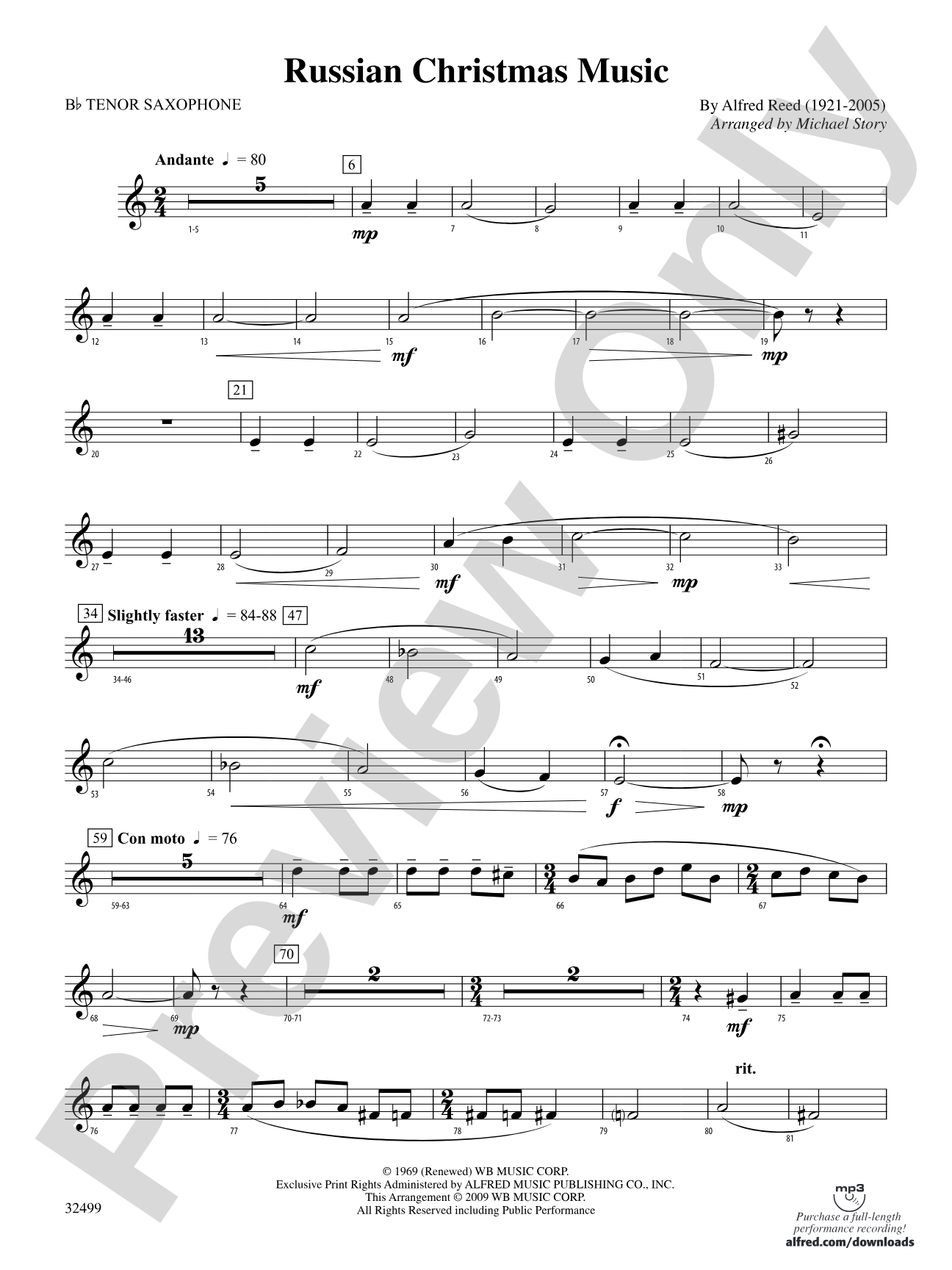 Russian Christmas Music: B-flat Tenor Saxophone