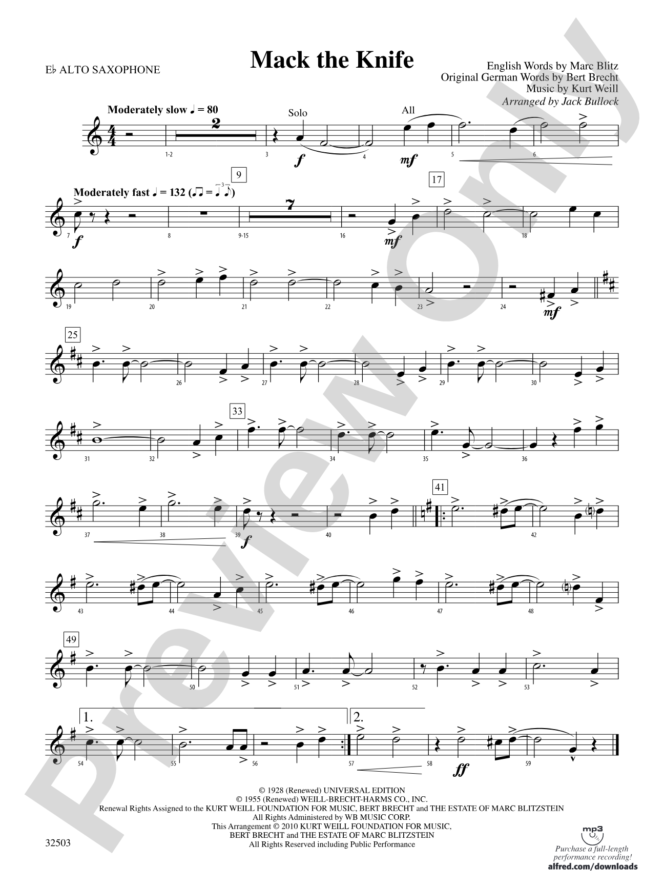Mack the Knife: E-flat Alto Saxophone