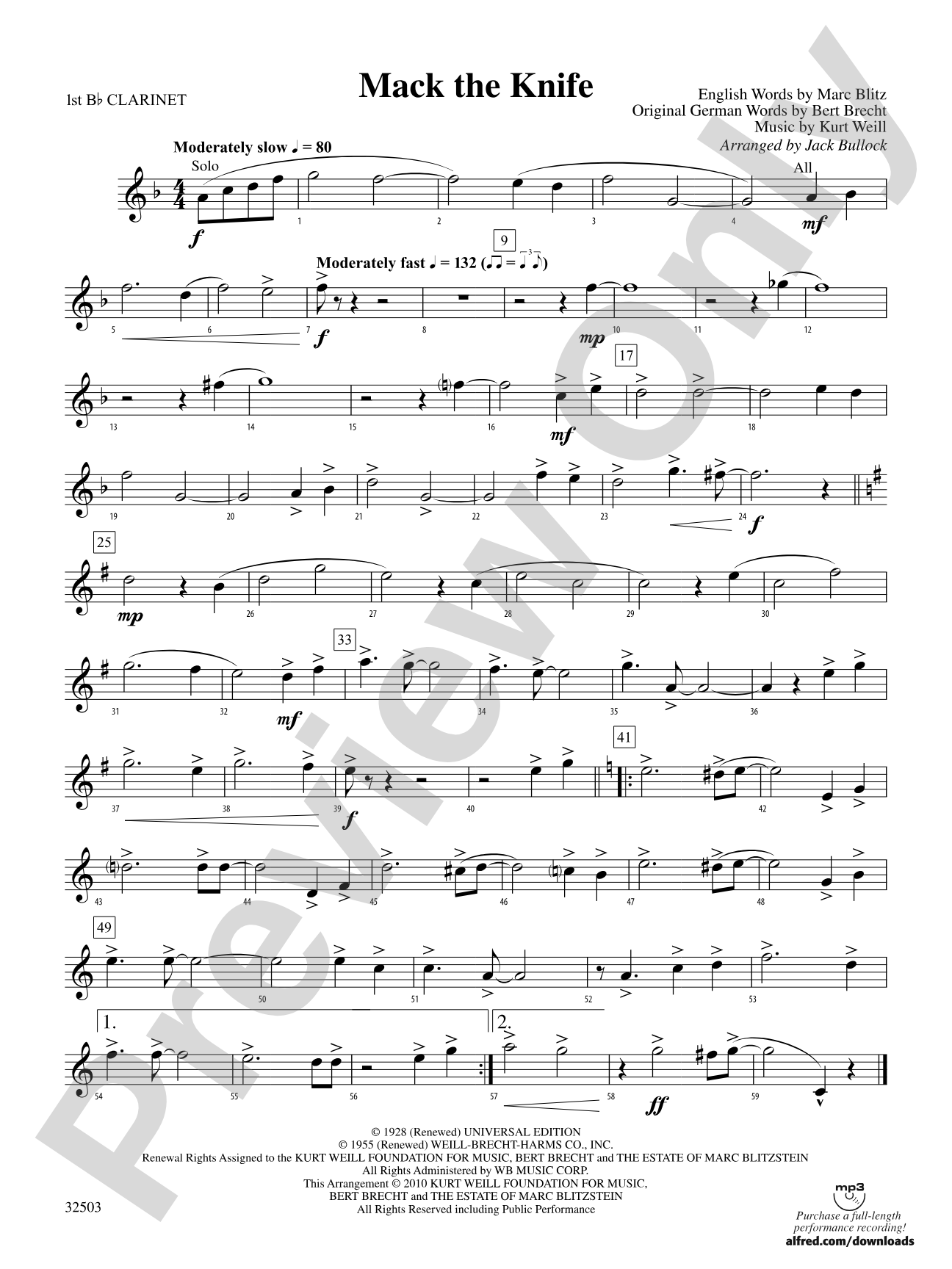 Mack the Knife: 1st B-flat Clarinet