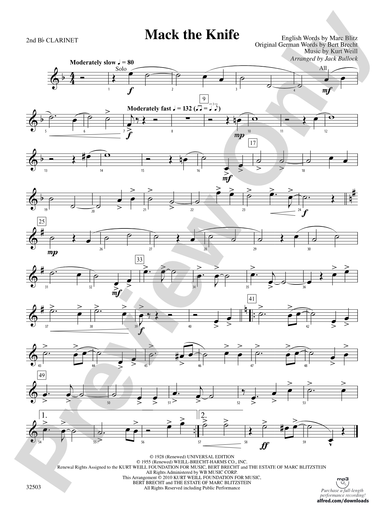 Mack the Knife: 2nd B-flat Clarinet