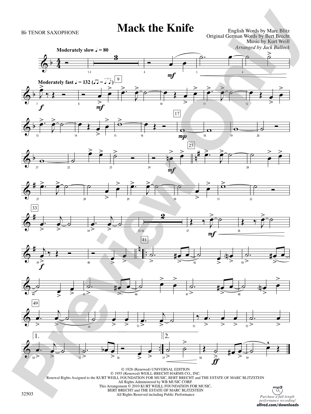 Mack the Knife: B-flat Tenor Saxophone