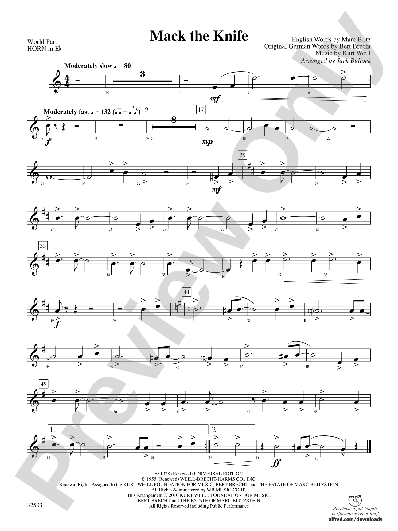 Mack the Knife: (wp) 1st Horn in E-flat