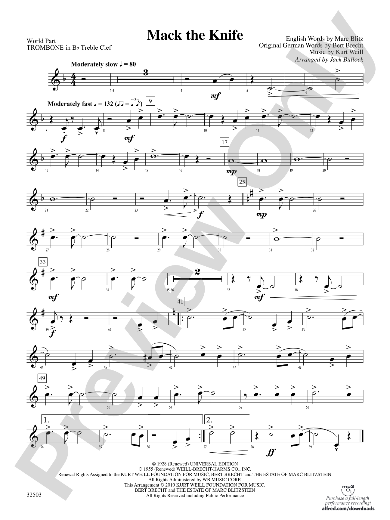 Mack the Knife: (wp) 1st B-flat Trombone T.C.