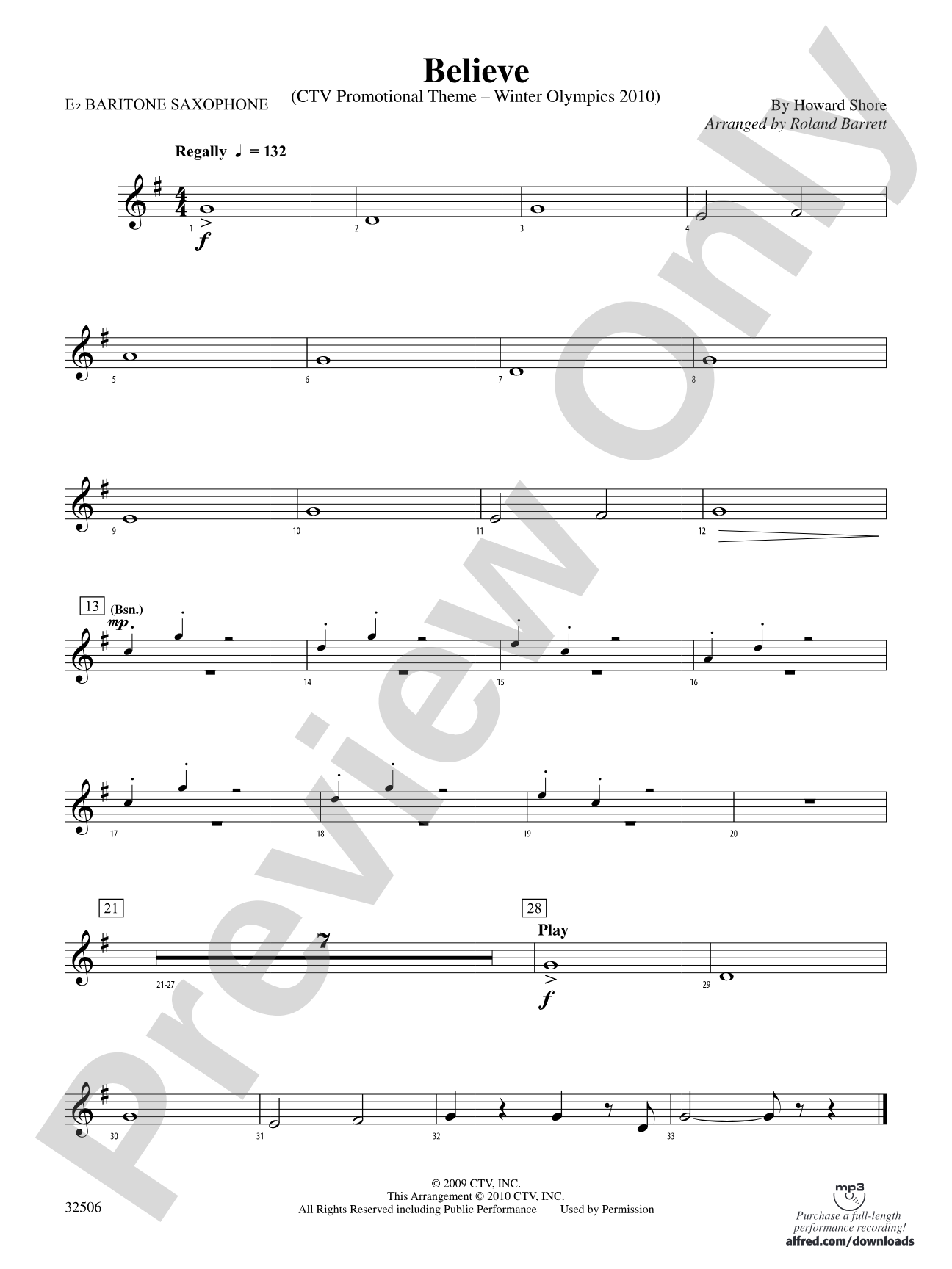 Believe (Winter Olympics 2010): E-flat Baritone Saxophone