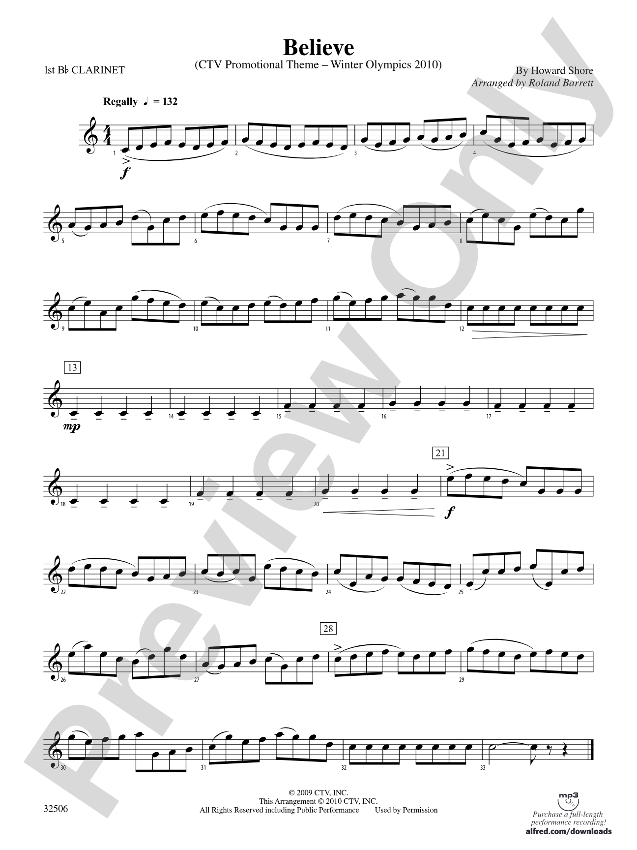 Believe (Winter Olympics 2010): 1st B-flat Clarinet