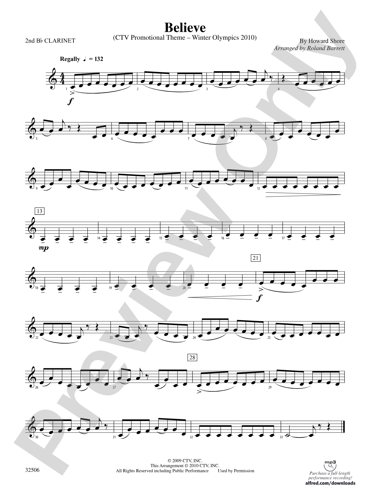 Believe (Winter Olympics 2010): 2nd B-flat Clarinet