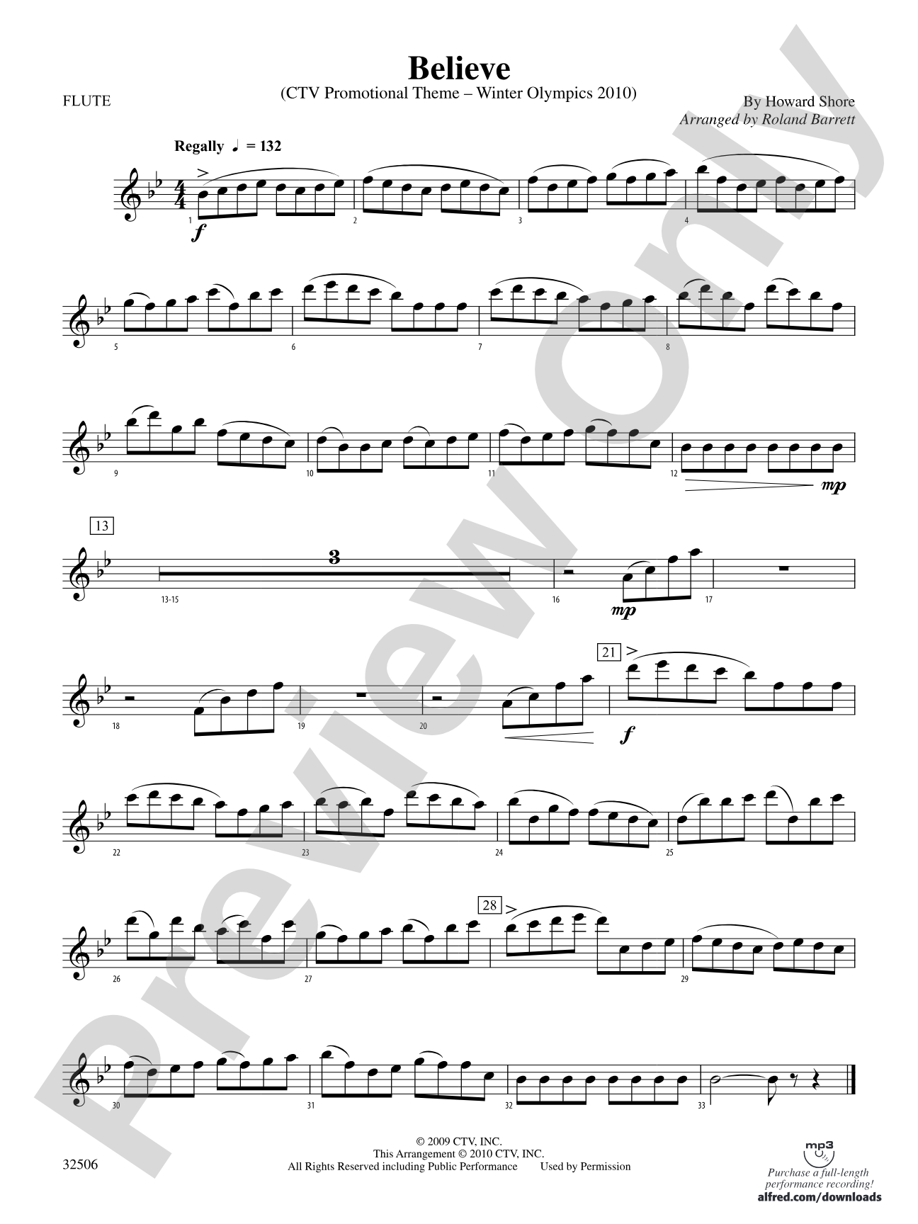 Believe (Winter Olympics 2010): Flute