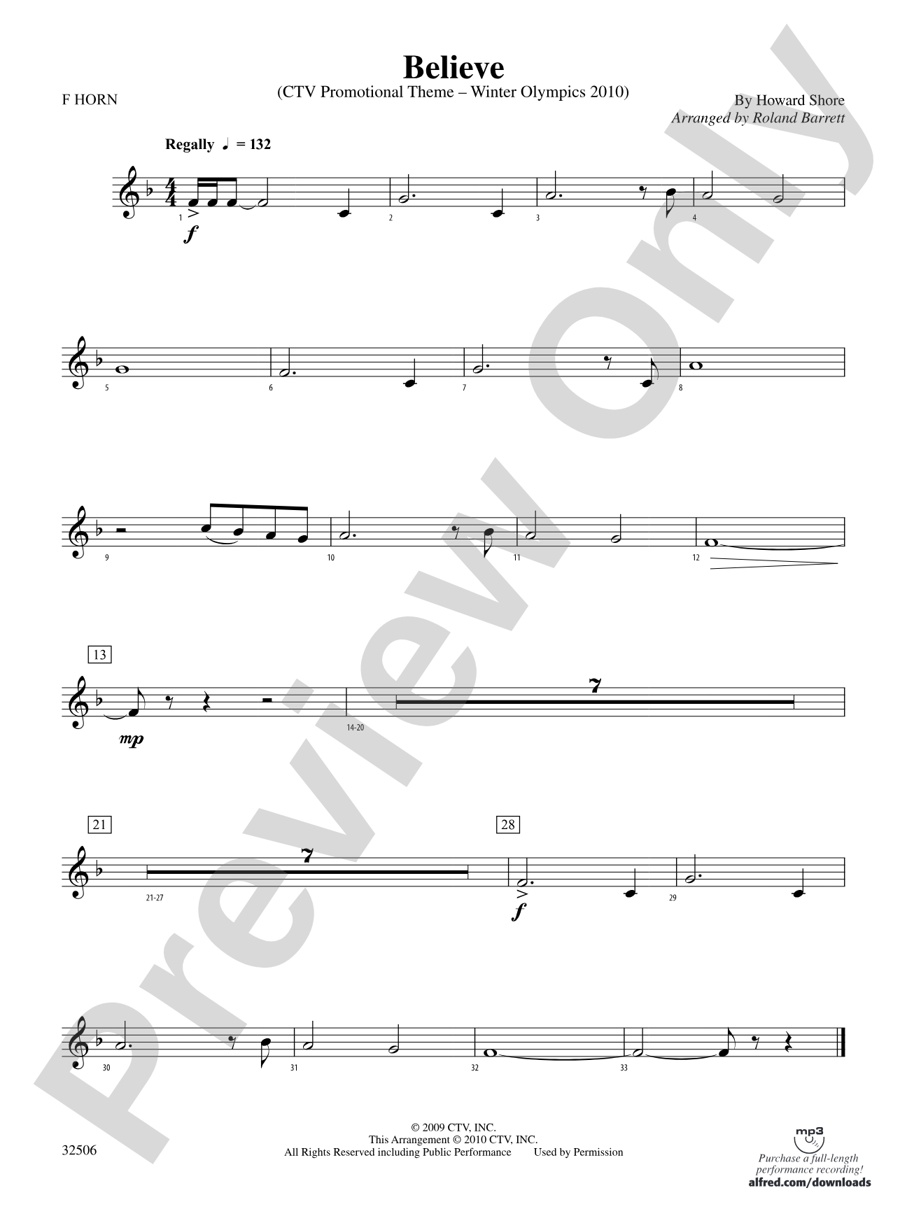 Believe (Winter Olympics 2010): 1st F Horn
