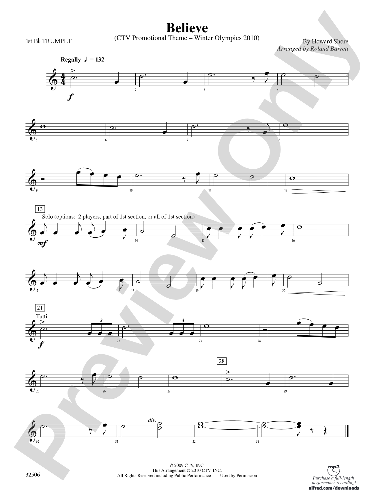 Believe (Winter Olympics 2010): 1st B-flat Trumpet