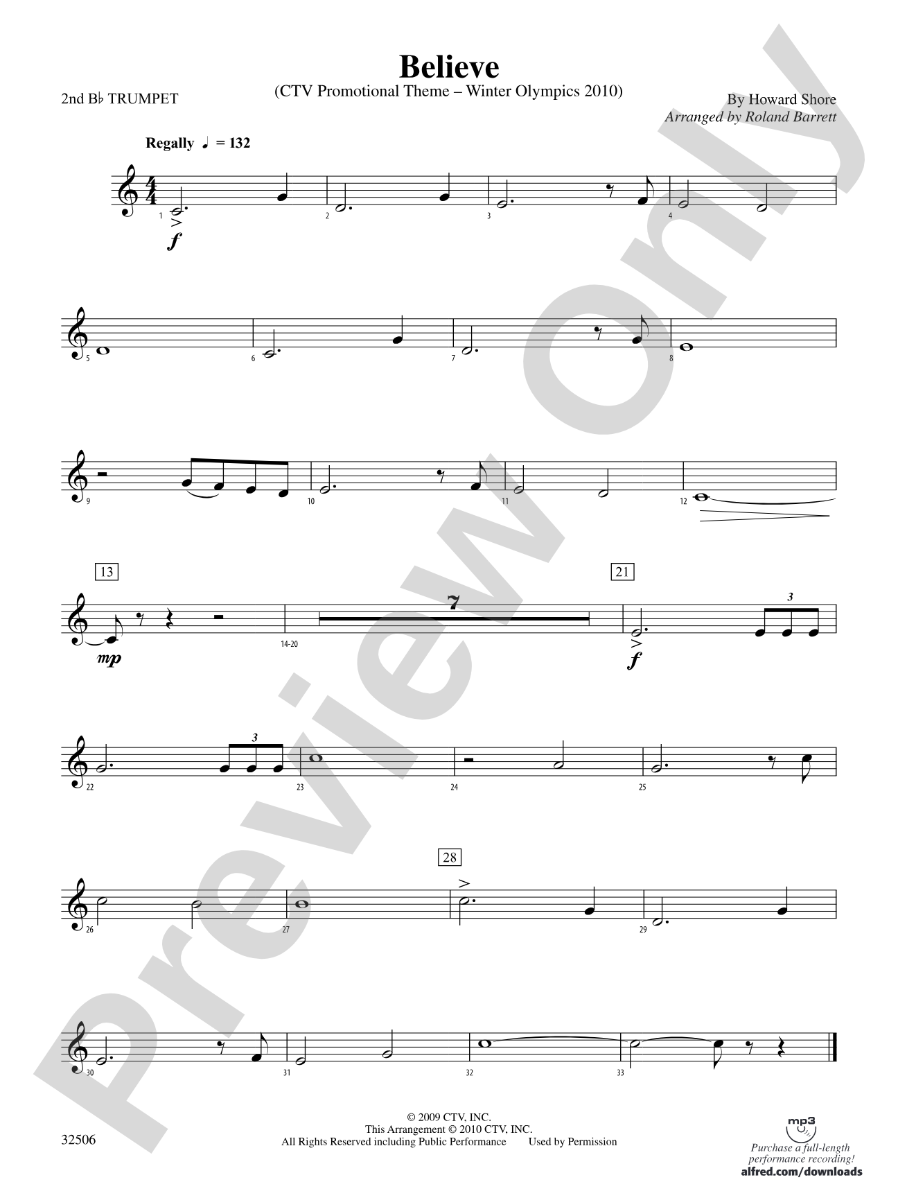 Believe (Winter Olympics 2010): 2nd B-flat Trumpet