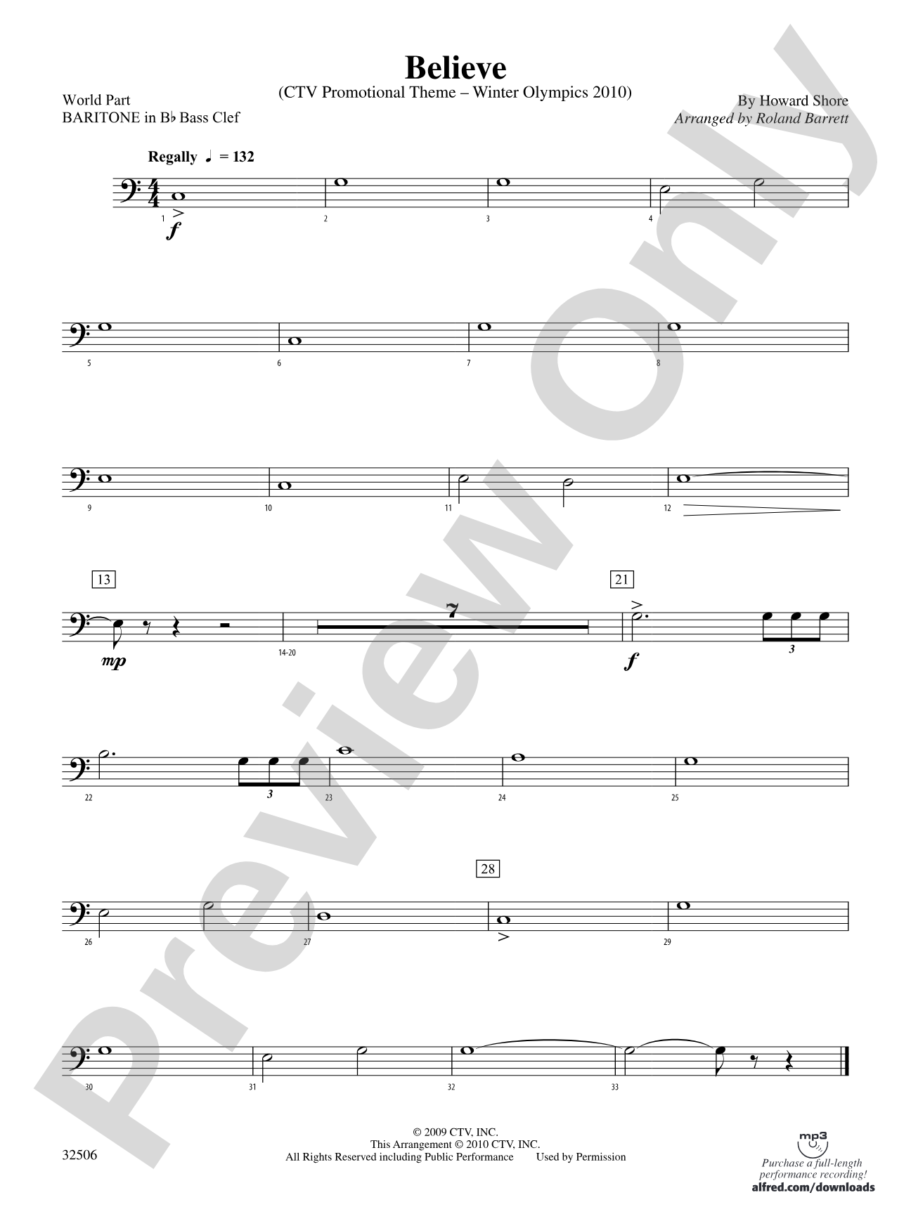 Believe (Winter Olympics 2010): (wp) B-flat Baritone B.C.