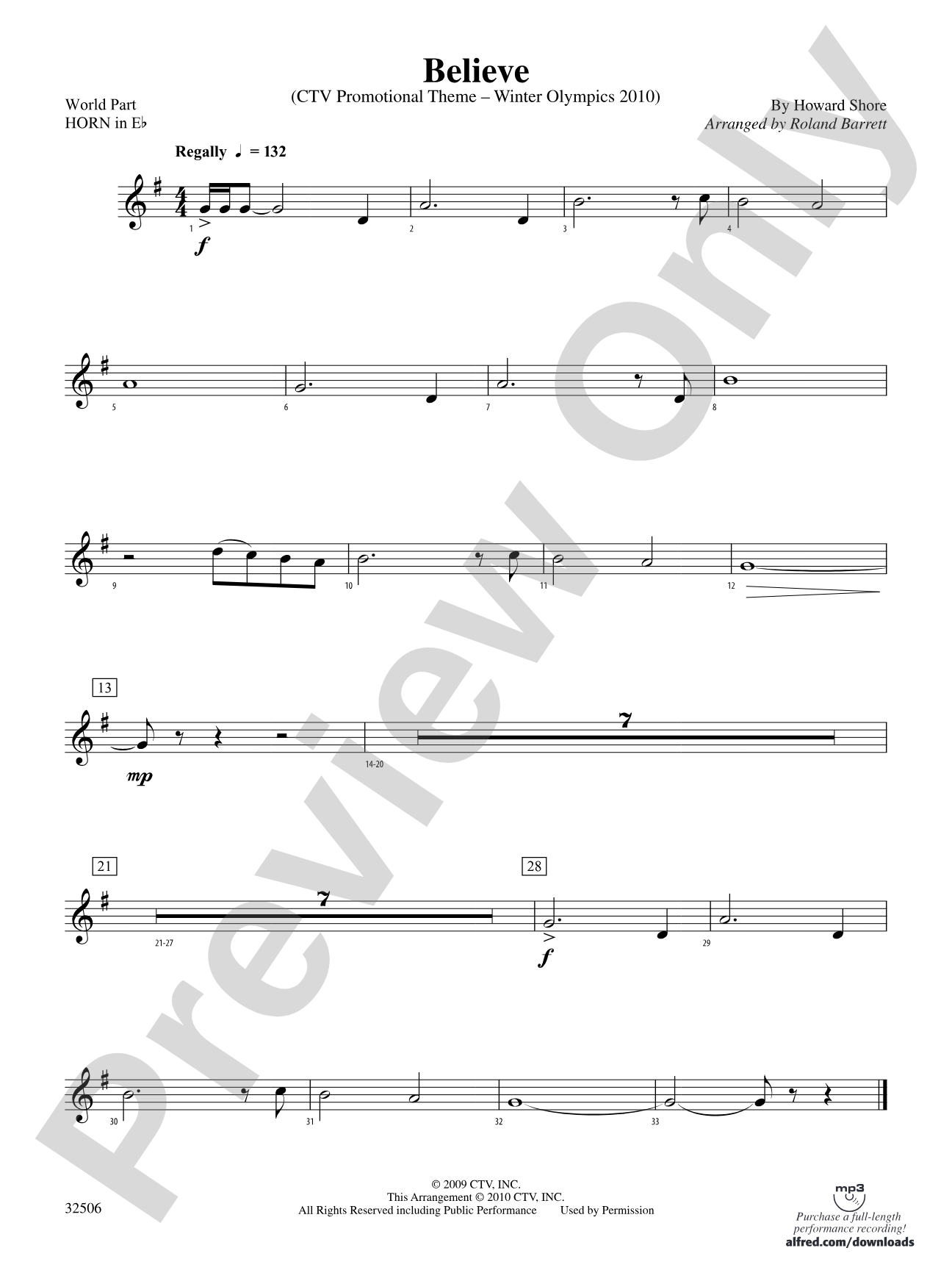 Believe (Winter Olympics 2010): (wp) 1st Horn in E-flat