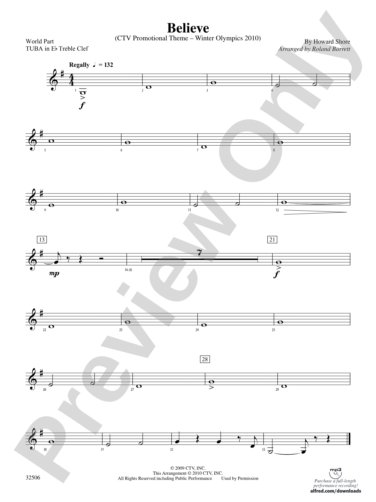 Believe (Winter Olympics 2010): (wp) E-flat Tuba T.C.