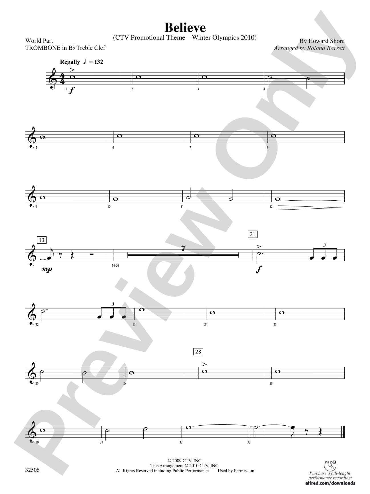 Believe (Winter Olympics 2010): (wp) 1st B-flat Trombone T.C.