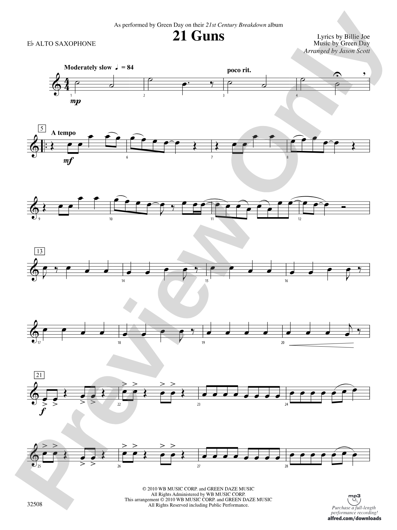 21 Guns: E-flat Alto Saxophone