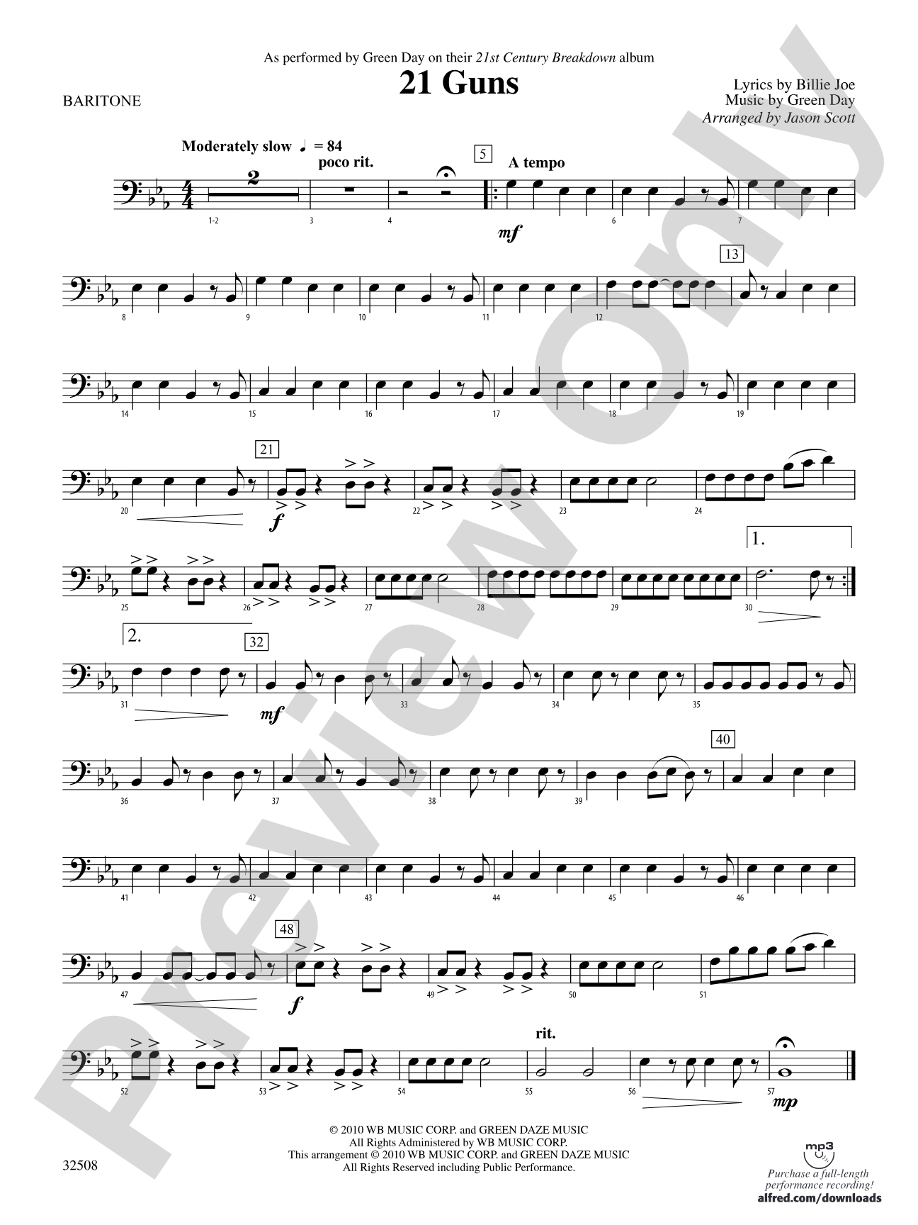 21 Guns: Baritone B.C.