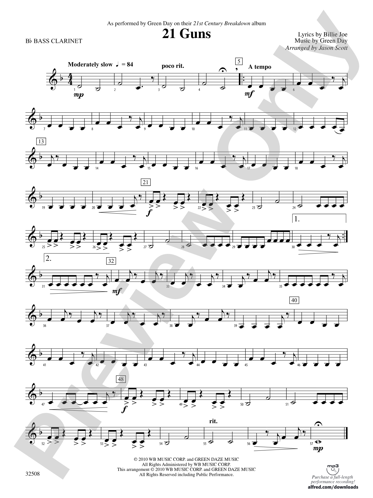21 Guns: B-flat Bass Clarinet