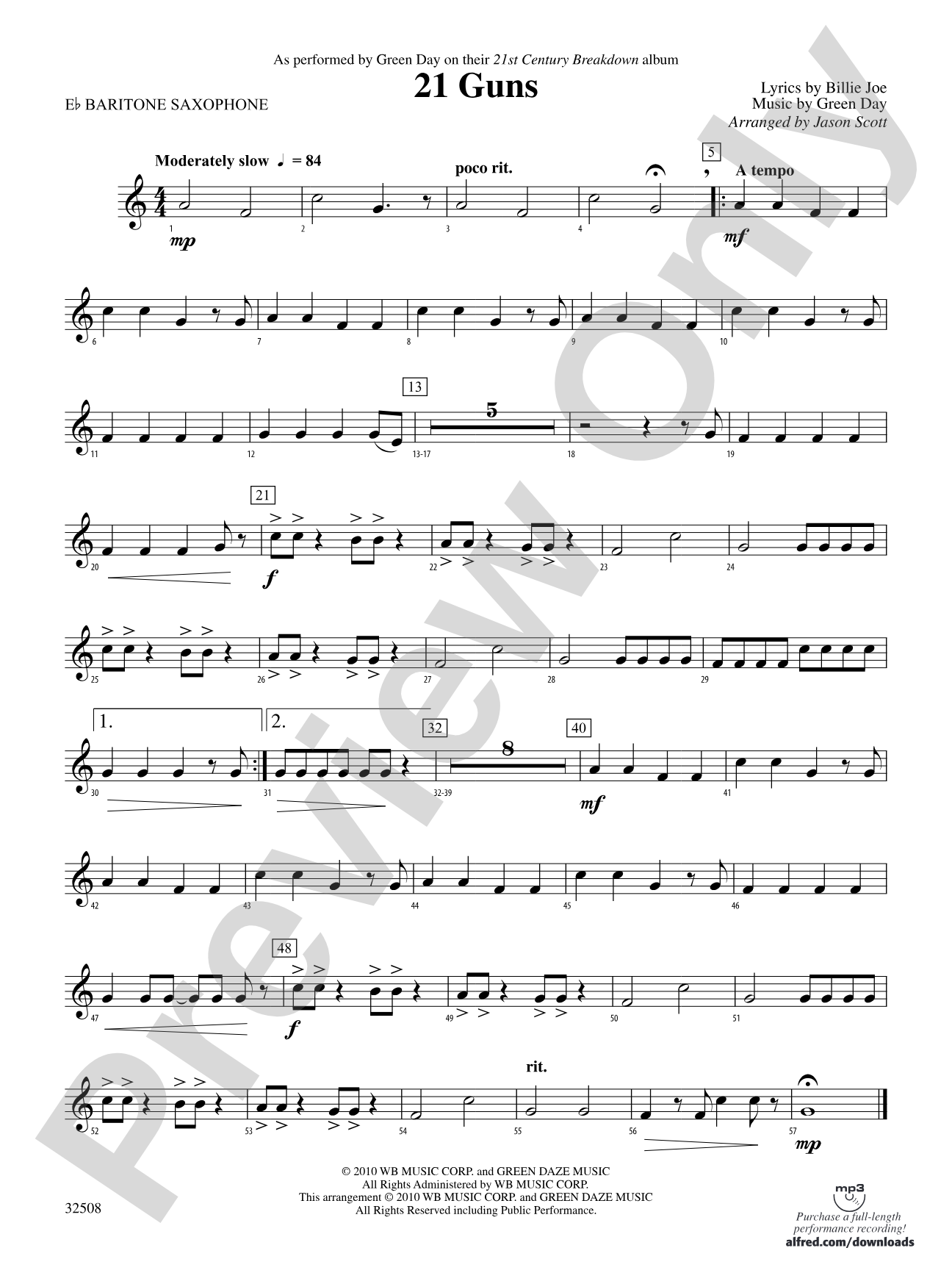 21 Guns: E-flat Baritone Saxophone