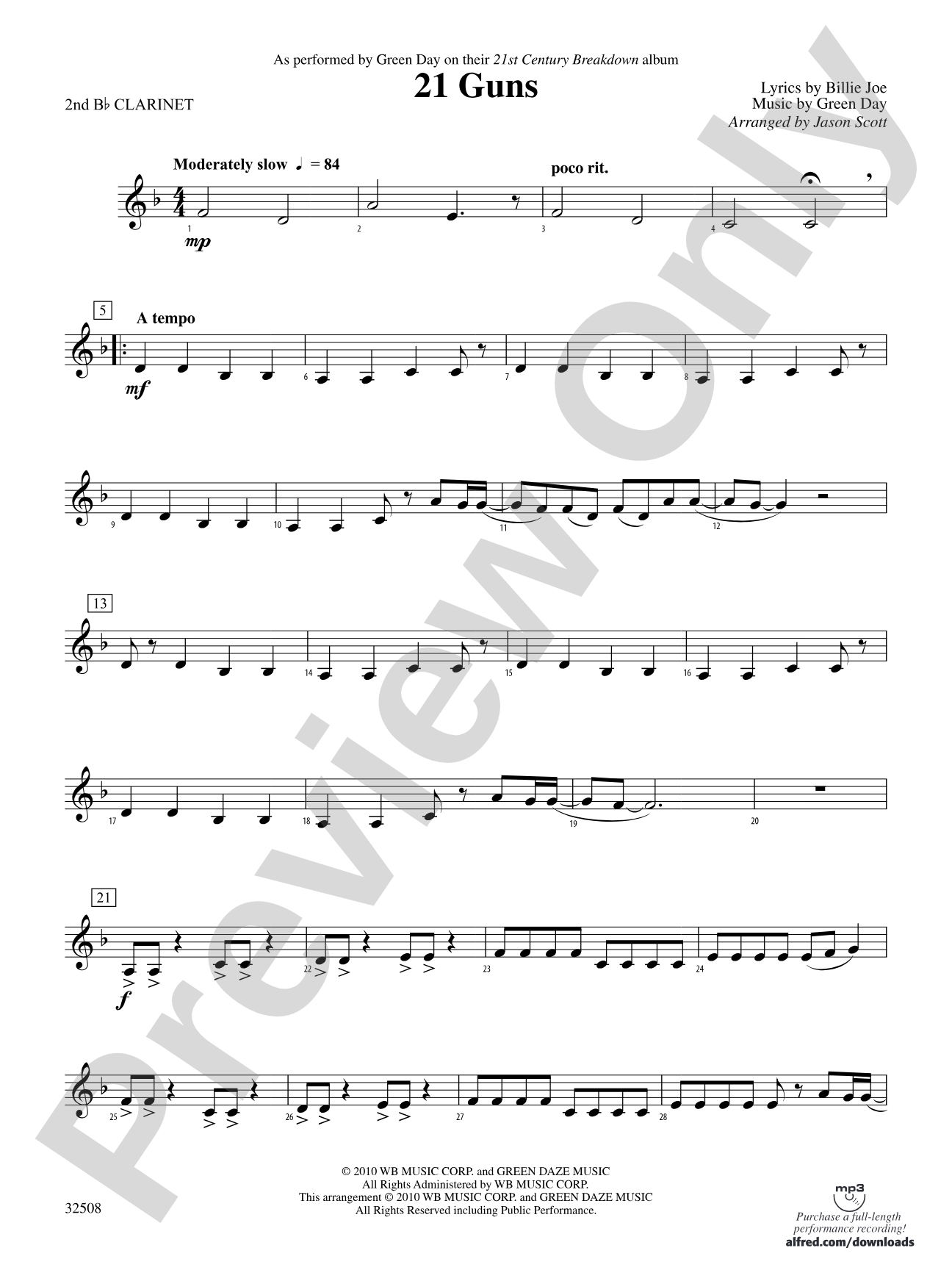 21 Guns: 2nd B-flat Clarinet