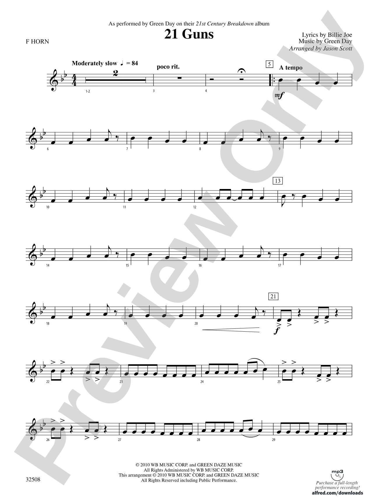 21 Guns: 1st F Horn