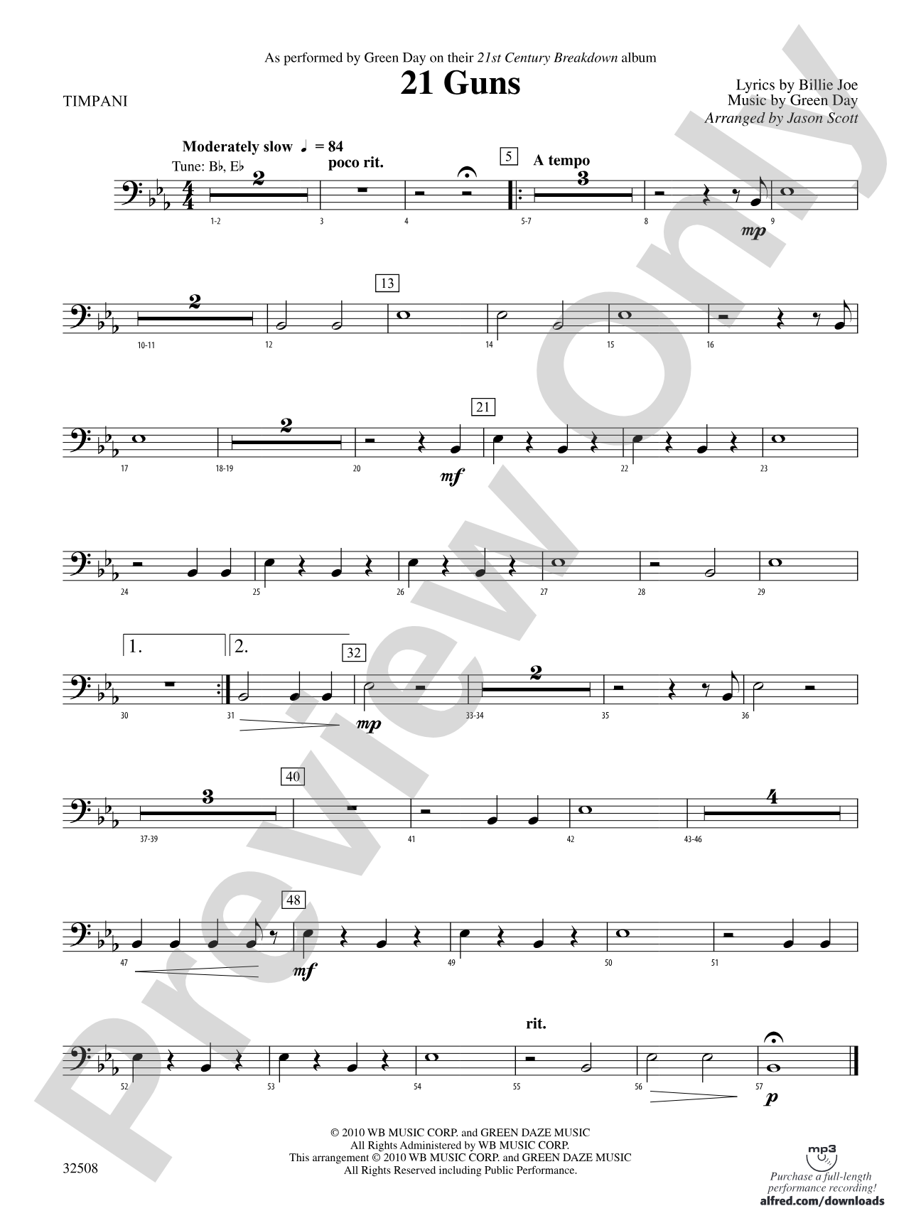 21 Guns: Timpani